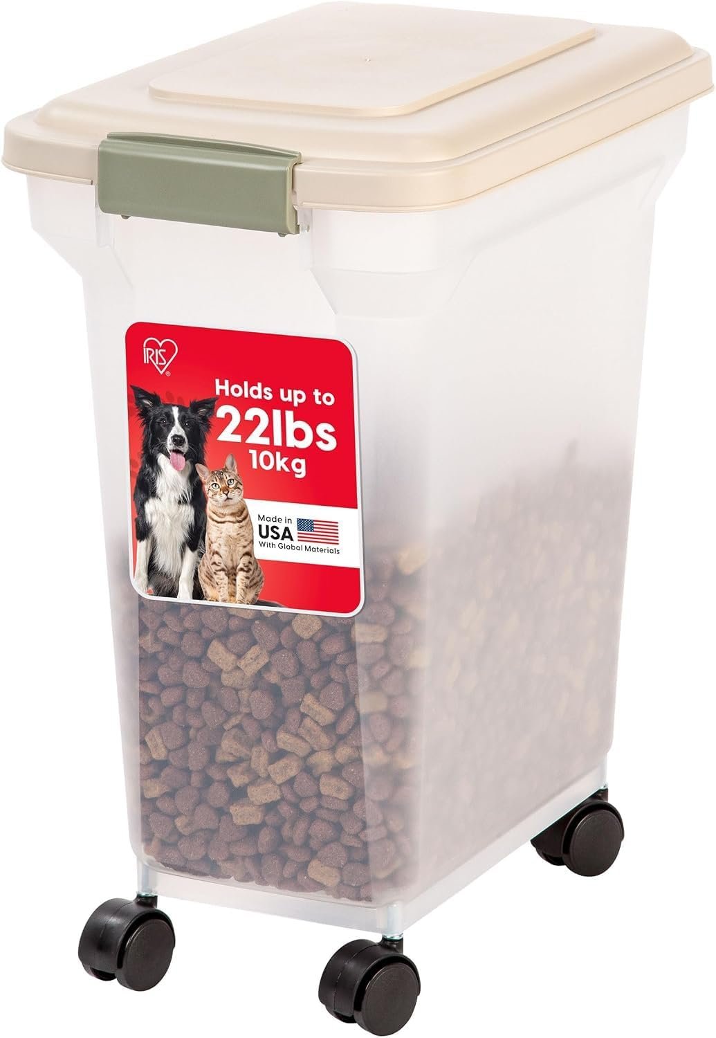 IRIS USA Dog Food Storage Container, Up to 22 lbs, Almond, Made in USA