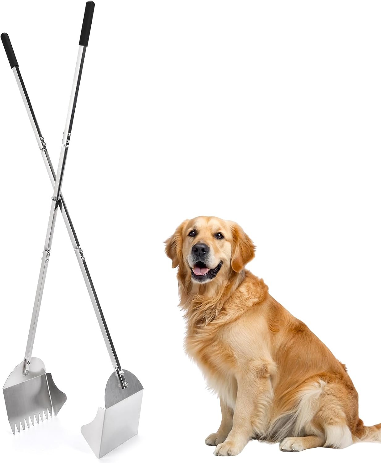 AugFir Lightweight Stainless Steel 48″ Pooper Scooper for Large Dogs, Heavy Duty Dog Pooper Scooper Large Opening Long Handle for Pet Waste Removal, Grass, Dirt, Gravel,Yard, Indoor, Outdoor