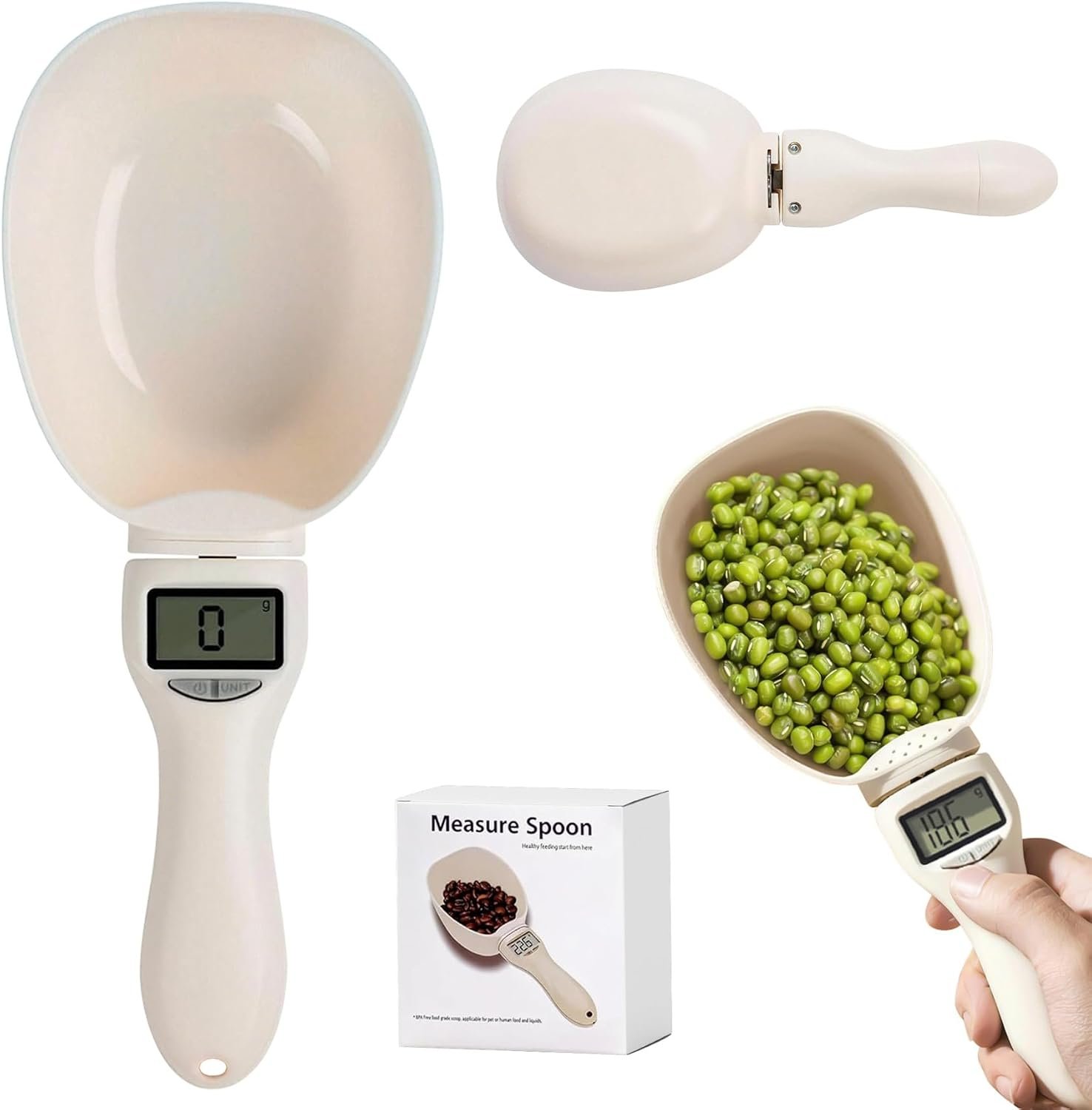 New Digital Measuring Spoon, Electronic Measuring Spoon 800g/0.1g High Precision with Screen, Smart Adjustable Measure Cup with LCD Screen for Home Cooks Bakers Pet Owners