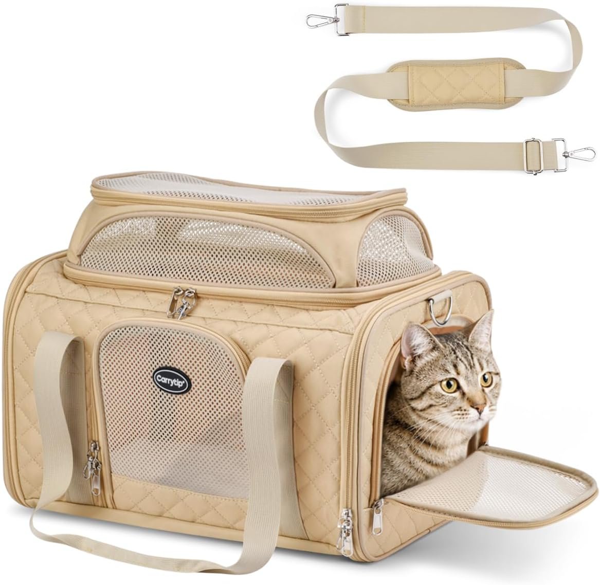 Airline Approved Cat Carrier with Expandable Top, 17x11x9.5 in, Brown