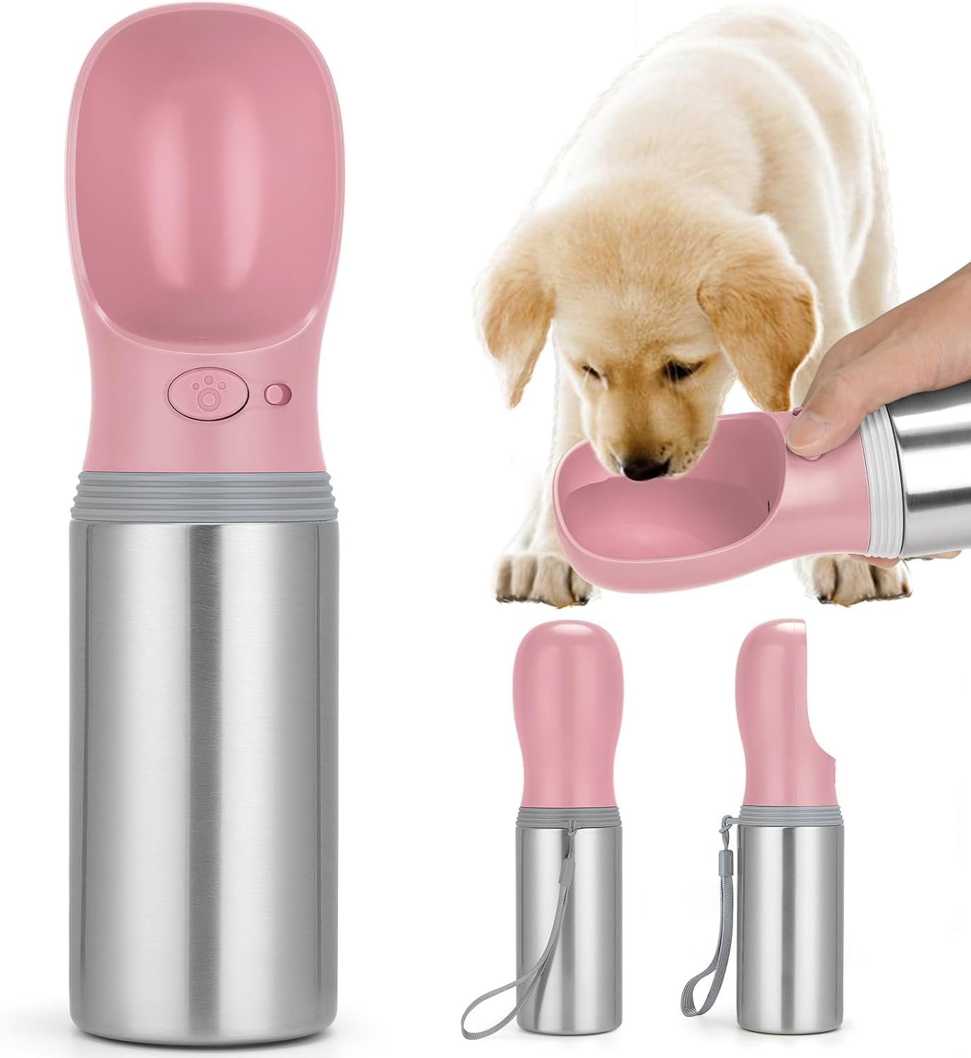 Portable Dog Water Bottle, 14 OZ Stainless Steel Pet Water Dispenser