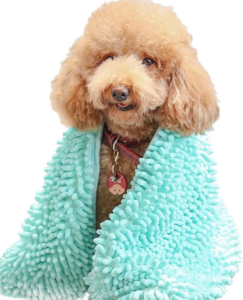 Petlex Dry Dog Towel, Cat Bath Towel, Super Absorbent Quick Dry Microfiber Chenille Shammy Towel with Hand Pockets, Best Pet Drying Towel for Dogs & Cats, 31.5 x 13.8 inch, Blue