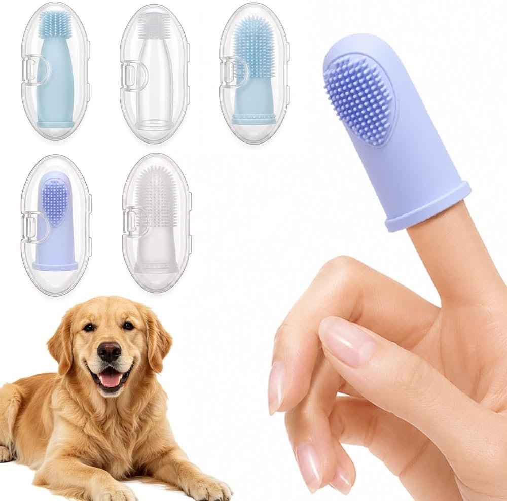 5 Pack Dog Finger Toothbrush, Silicone Soft Bristle Dog Tooth Brushing Kit, Reusable Pet Finger Toothbrushes with Storage Cases, Teeth Cleaning & Dental Care Finger Brush for Dogs