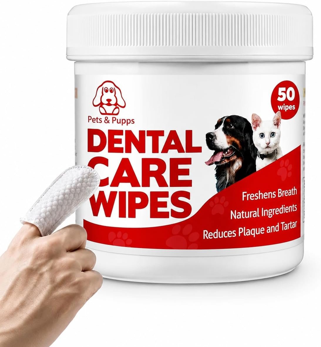 No- Rinse Dog Teeth Cleaning Wipes For Dogs & Cats, Dog Toothbrush Wipes & Dog Tooth Brushing kit Remove Bad Breath & Plaque & Tartar Buildup, Disposable Pet Dental Finger Wipes for Dogs – 50 Count