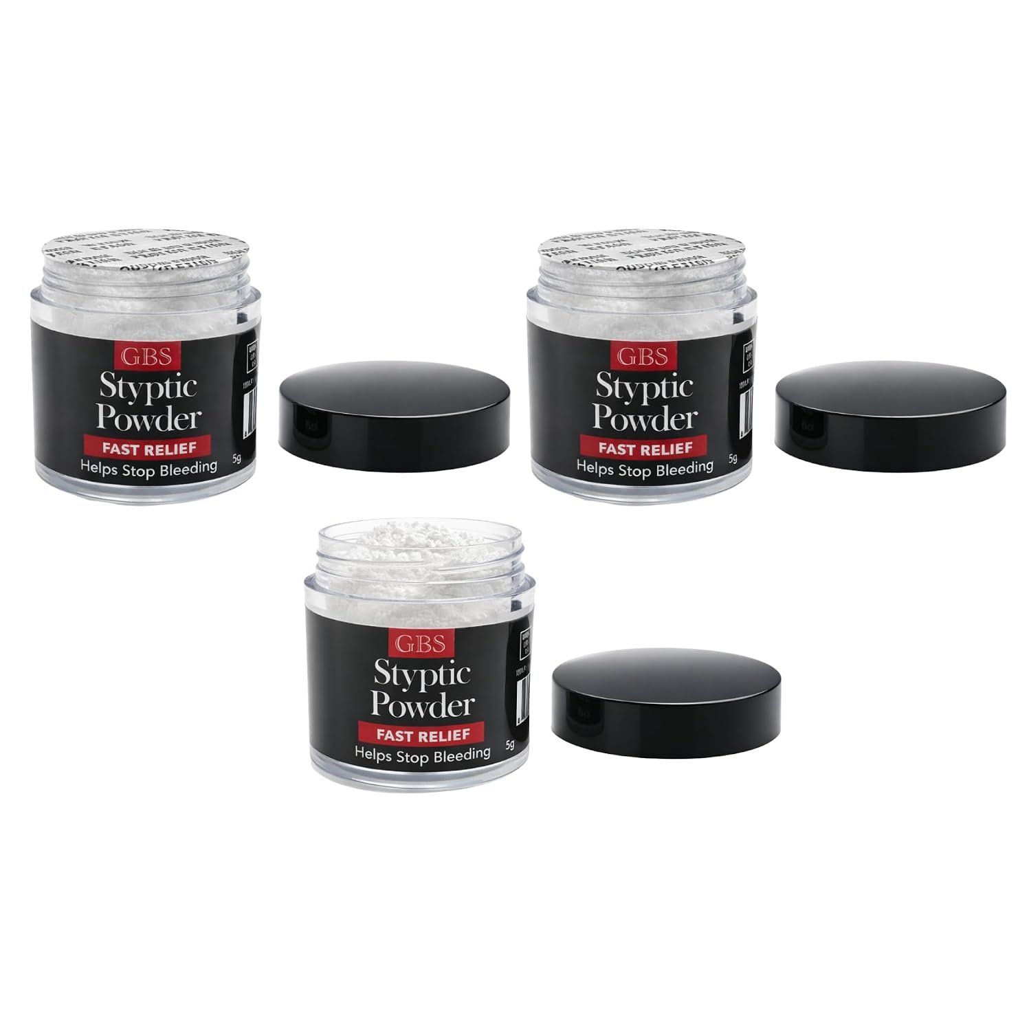 Styptic Powder Jars – Professional Grooming First Aid for Shaving Nicks, Razor Cuts & Razor Burn – Quick Healing Blood Stop Powder, 3 Pack (.18 oz Each)