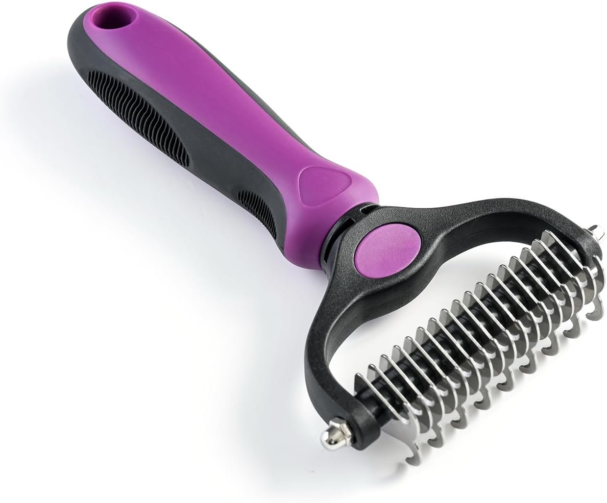 WePet Grooming Rake for Dogs & Cats, Double-Sided Deshedding Brush, Extra-Wide Dematting Tool, Slicker Comb for Undercoat & Loose Hair Removal, Reduces Shedding by 95%, Purple, Large