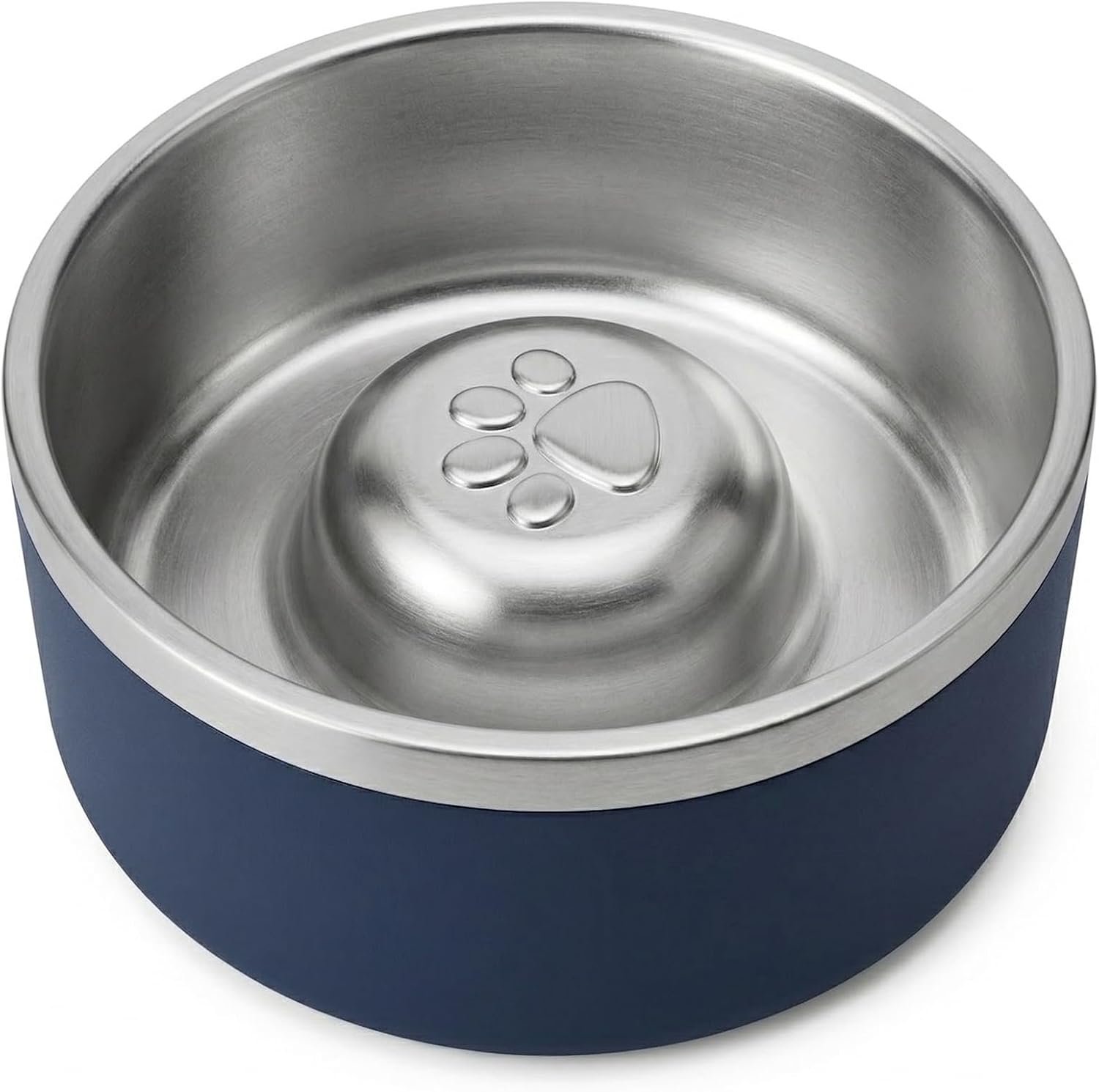 Stainless Steel Slow Feeder Dog Bowl, Heavy Duty Thickened Metal Dog Bowl, Non-Slip Base, Dishwasher Safe, Anti Gulping Feeding Bowl for Small to Medium Dogs & Cats, 56 oz, Dark Blue