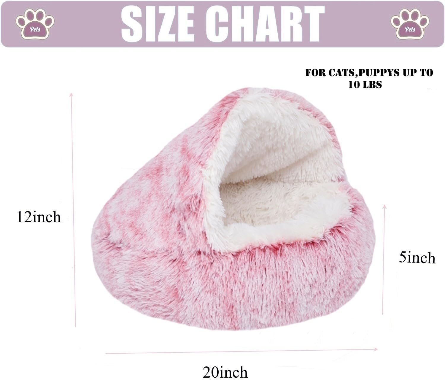 ZaneSun Calming Round Dog Bed & Cat Cave with Hooded Cover, Plush Fluffy Anti-Anxiety Cat Bed, Waterproof Bottom Washable (Pink, 20x20inch)
