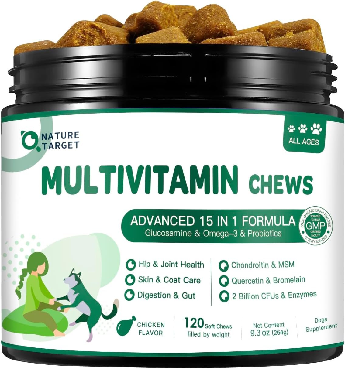 NATURE TARGET Multivitamin for Dogs, 120 Soft Chews, Chicken Flavor
