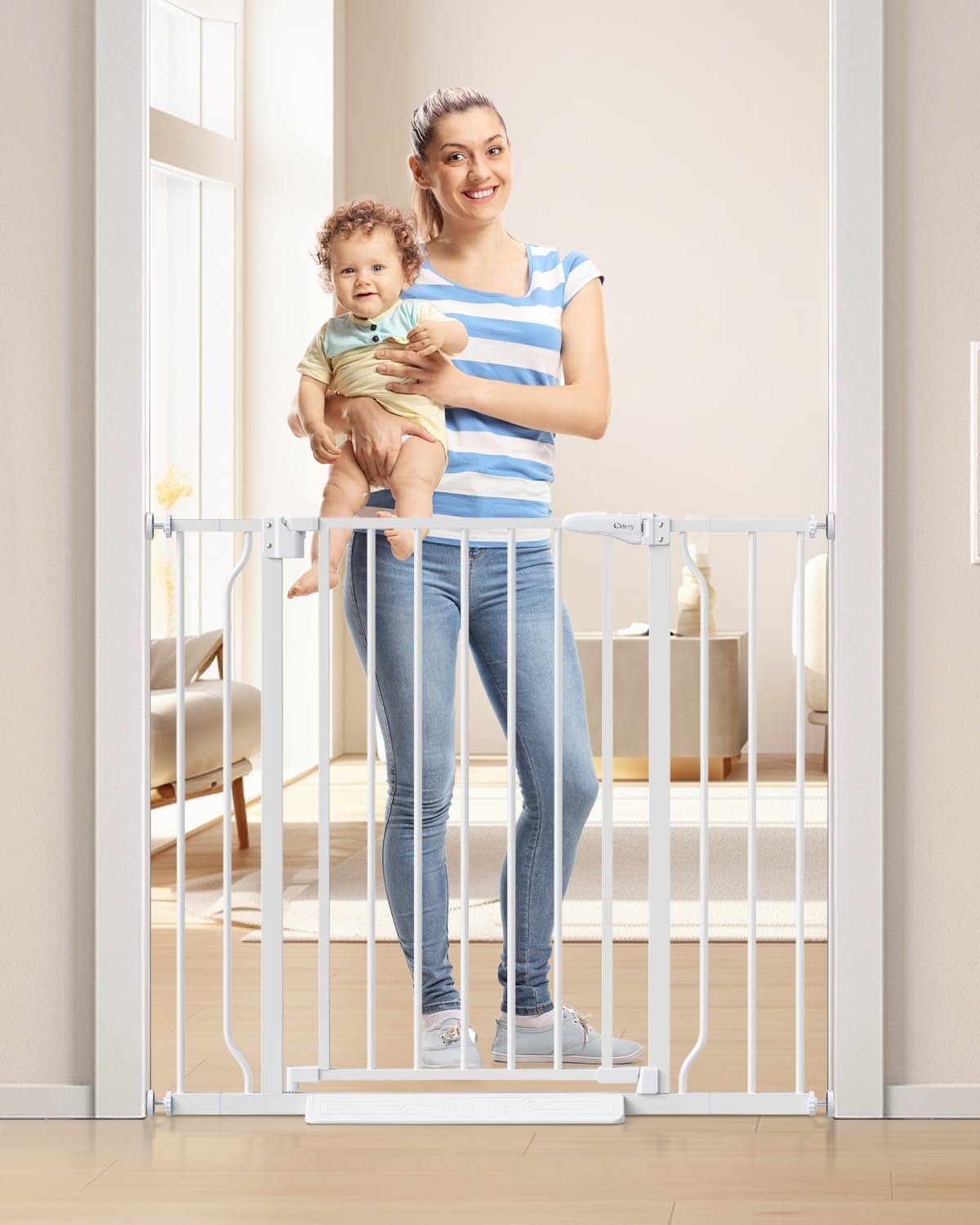 34″ Tall Baby Gate No Drilling, Auto Close Dog Gate Indoor, White