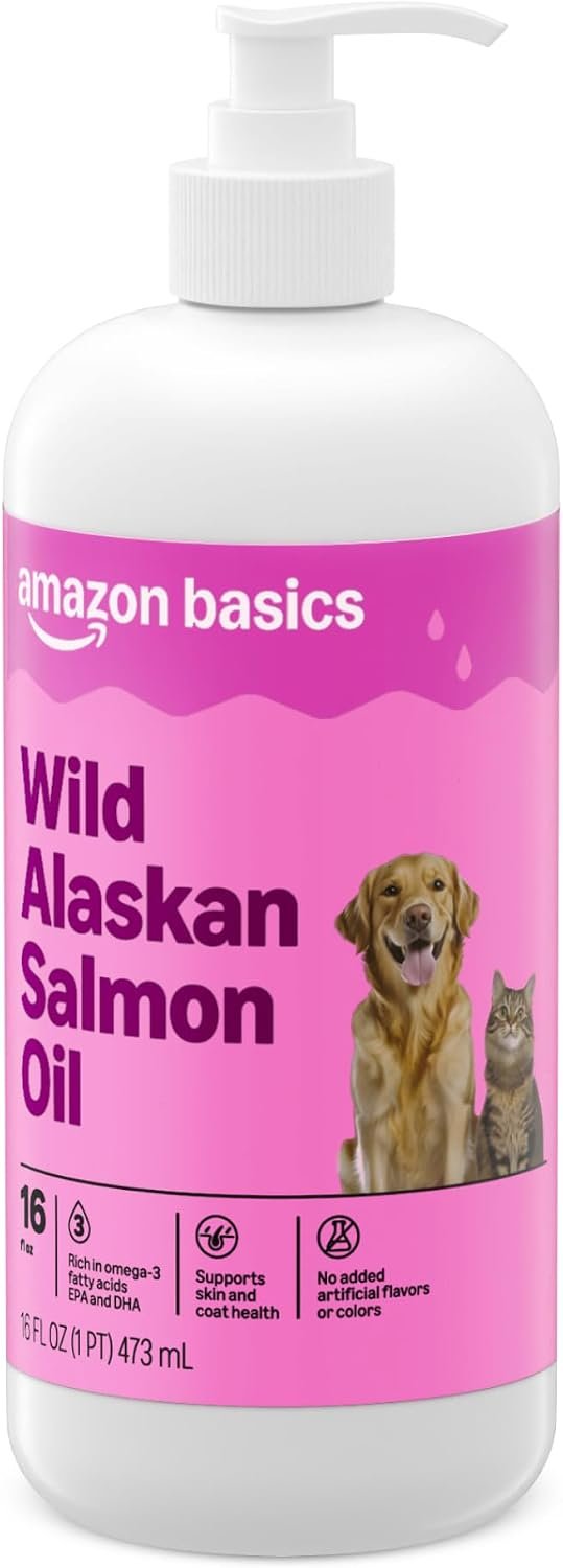 Amazon Basics Wild Alaskan Salmon Oil – Skin and Coat Support, Omega 3 Supplement for Dog and Cat, 16 fl oz (Previouly Wonder Bound)