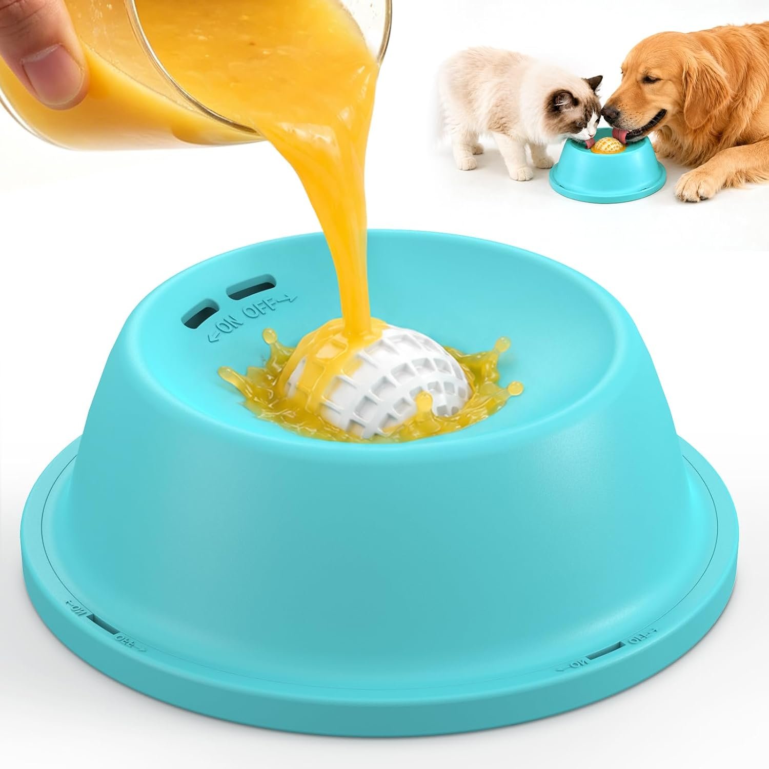 Slow Feeder Dog Licking Bowl, Anti-Removal Ball Liquid Feeding Bowl, No-Spill Leak-Proof & Jam-Free Rolling, Food-Grade Detachable Design, 10oz Capacity for Large Medium Small Dogs and Cats