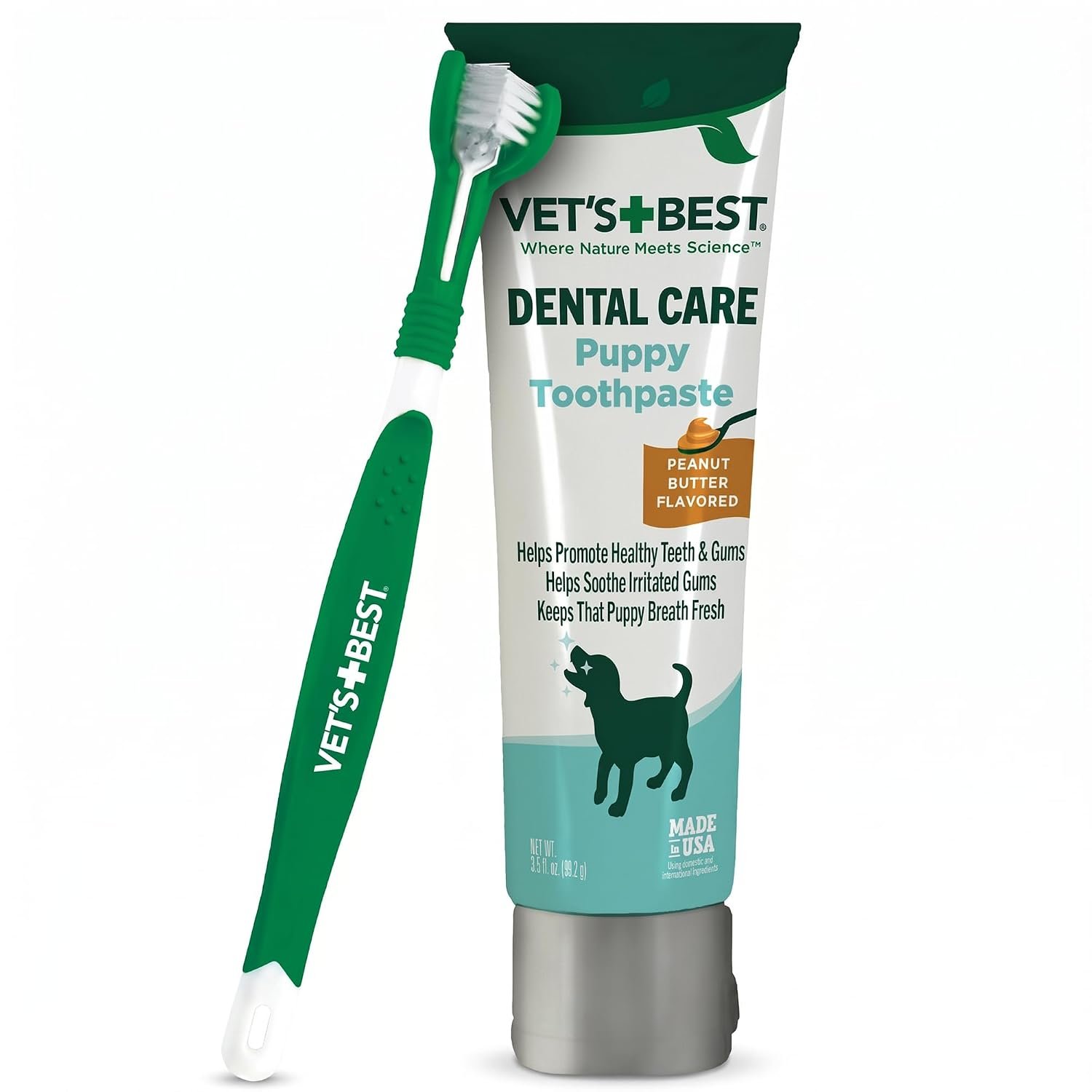 Vet’s Best Puppy Toothpaste & Toothbrush Kit, Peanut Butter, Dogs, 3.5 oz