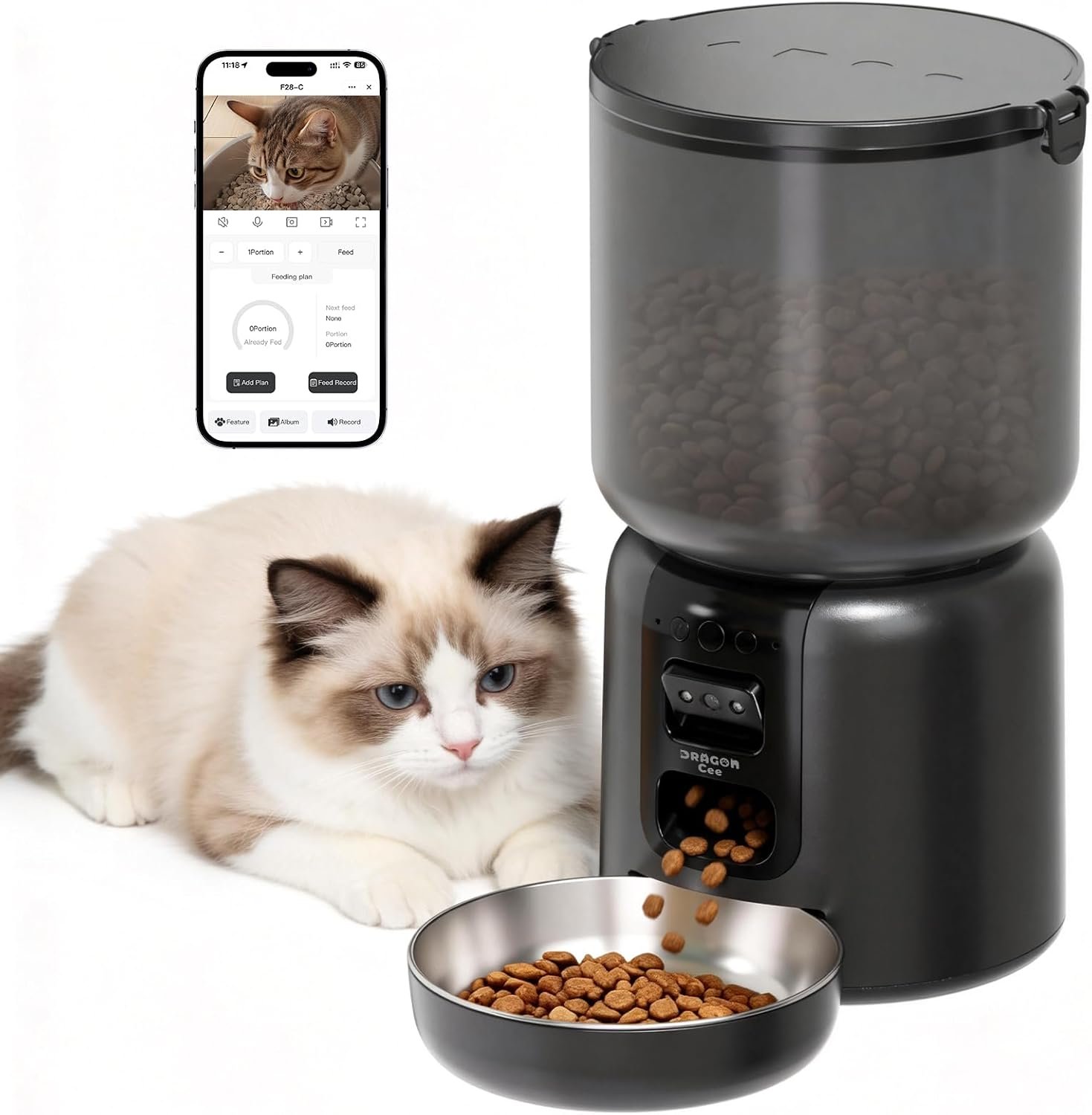 Automatic Cat Feeder with Camera – 5G WiFi Timed Cat Food Dispenser, 4L Clog-Free Smart App Control Pet Feeder, 1080P HD Video with Night Vision Healthy Feeding for Small Pets Indoor