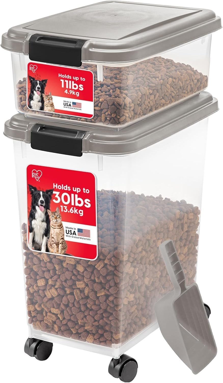 IRIS USA Airtight Dog Food Storage Container Combo, 30 lb & 11 lb Bin