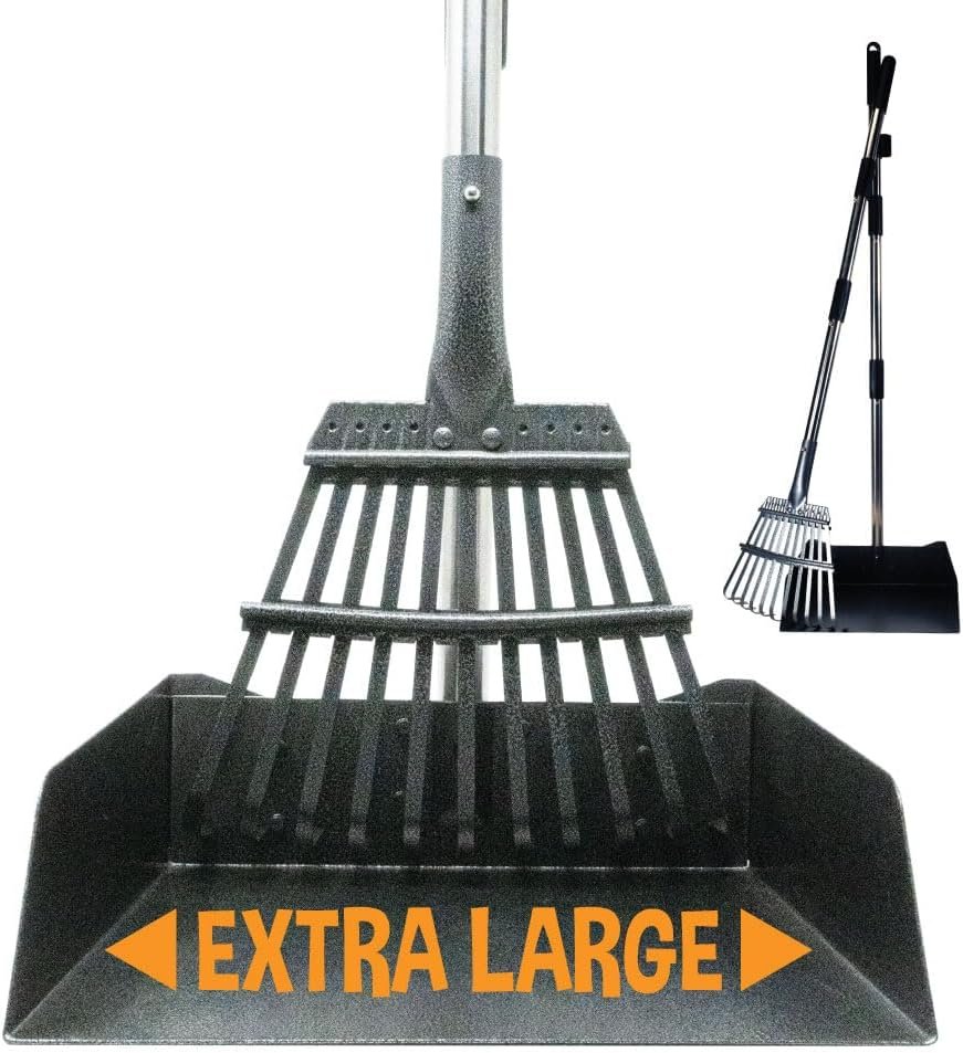 Bodhi Dog Pooper Scooper for Large Dogs – Heavy Duty Metal Poop Scoop w/Long Handle Tray & Rake – Dog Poop Scooper for Yard, Grass, Street, Gravel & Outdoor Areas – Pet Waste Cleanup Tool