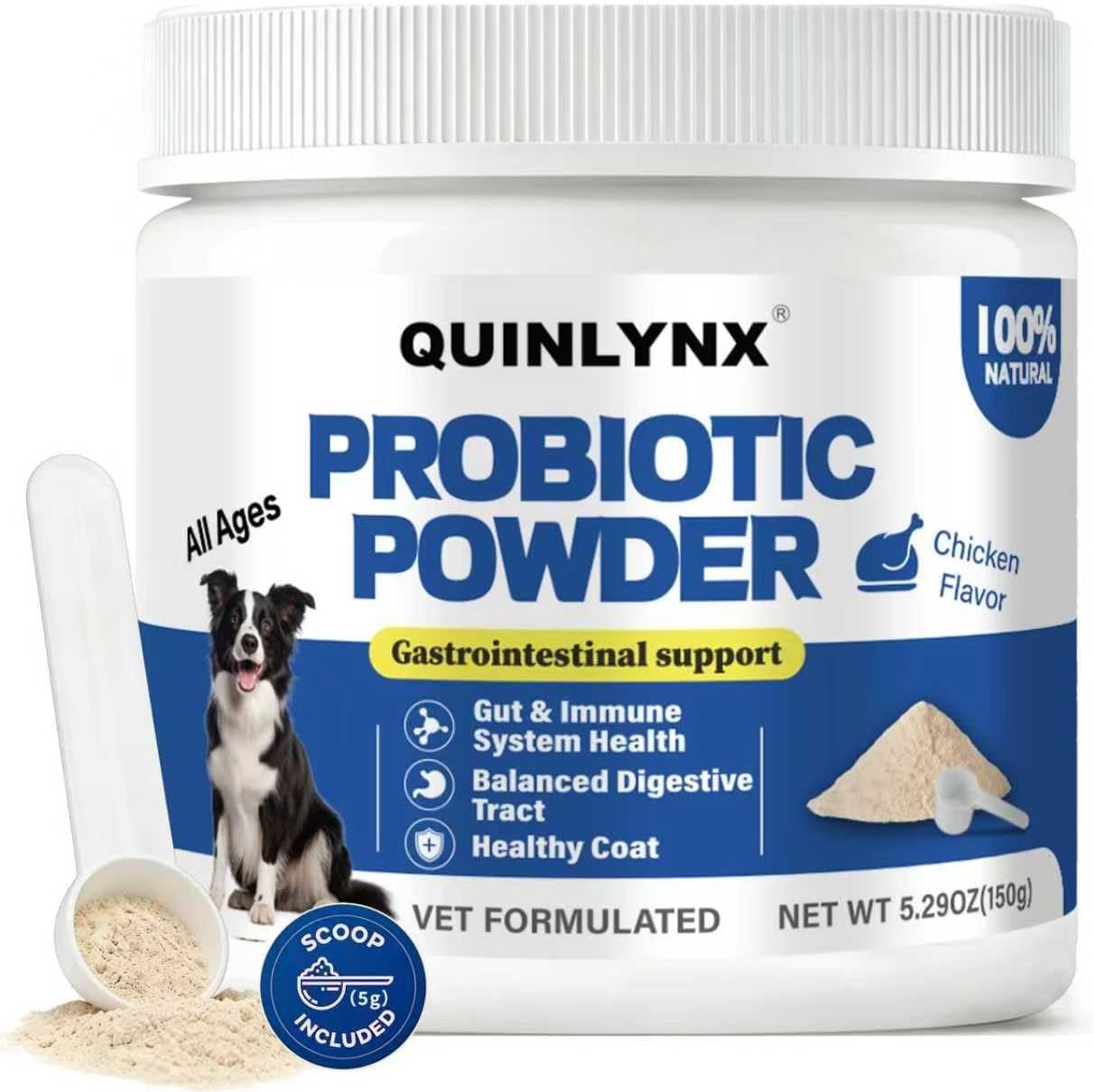 Natural Probiotic Powder for Dogs – Vet Formulated Digestive & Gut Health Supplement with 15 Probiotic Strains & 6 Billion CFU, Supports Immunity, Energy Levels, Skin and Coat Health, 30 Scoops