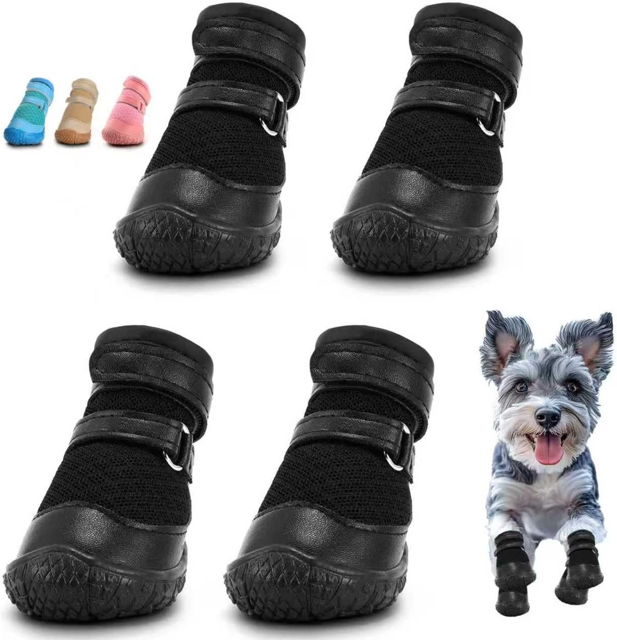 Dog Shoes for Small Dogs, Dog Boots & Paw Protectors for Hot Pavement Winter Snow Hiking, Anti-Slip Dog Booties for Hardwood Floor Black Size 1