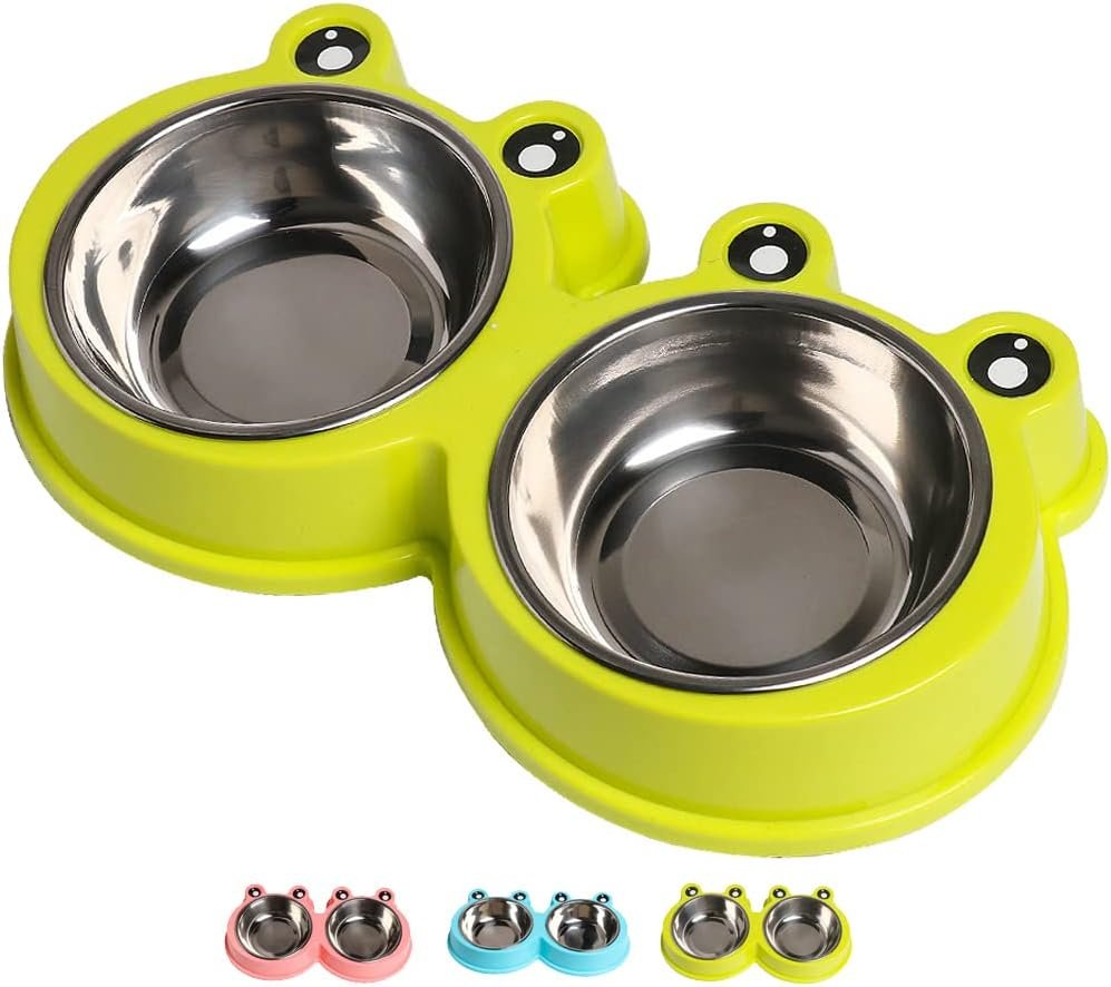 Stainless Steel Dog Cat Food and Water Bowls, Non-Slip Double Pet Feeder