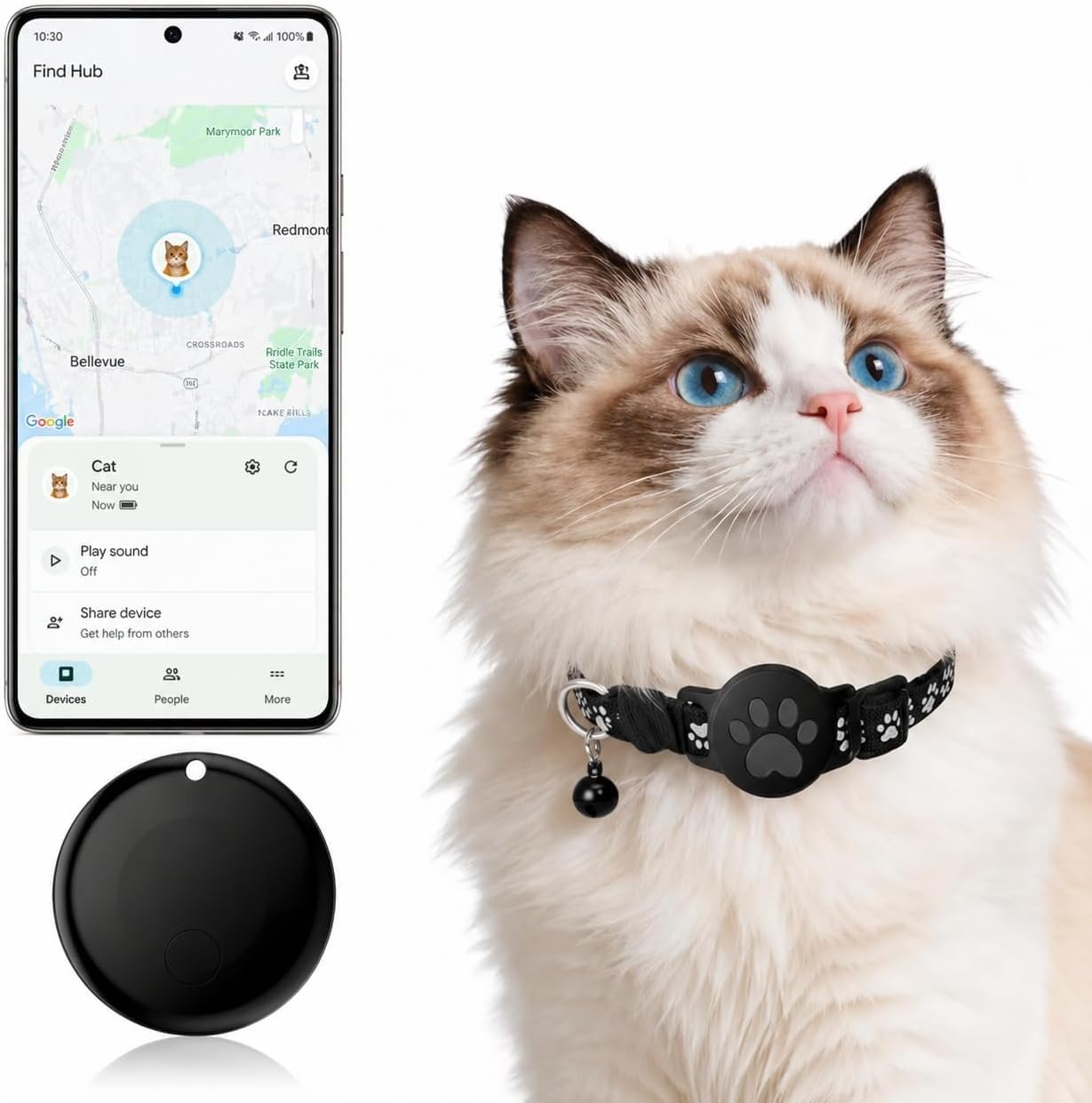GPS Collar for Cats (Android Only) Smart tag,Pet Tracker,Waterproof Compatible with Google Find My,No Monthly Fee,Advanced Tracking Solution Smart Collar for Pet Safety Ideal Small Large Cats