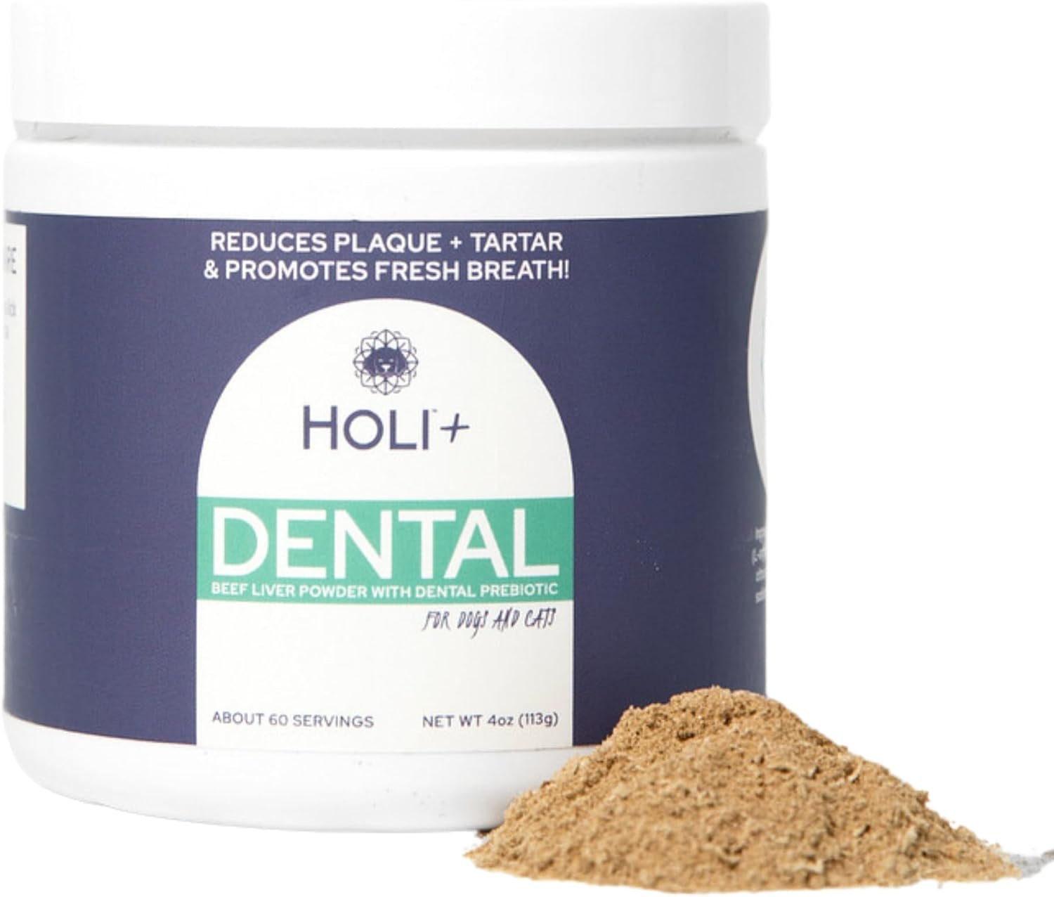 HOLI Dental Powder for Dogs – Vet Recommended Plaque & Tartar Remover with Protektin44™ Prebiotics – Fresh Breath & Gum Health Support – Natural, Easy-to-Use Oral Care Supplement, 4 oz