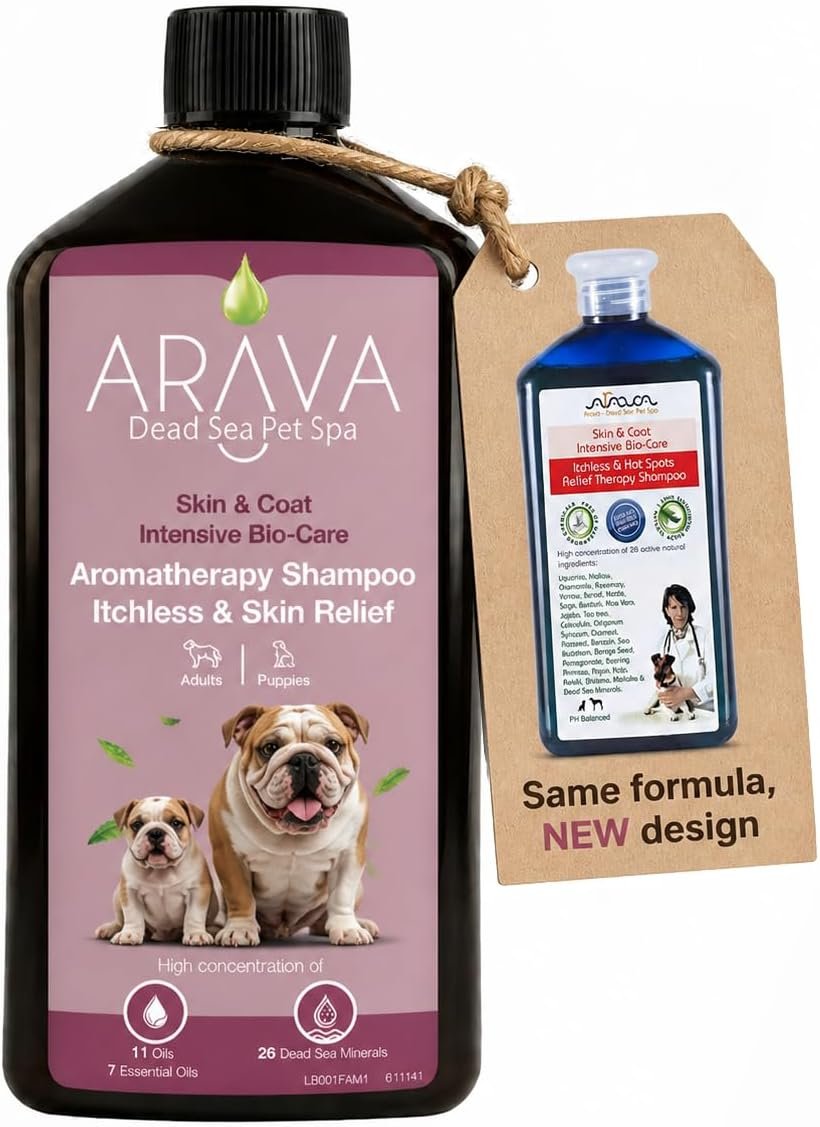Arava Natural Medicated Dog Shampoo – Anti Yeast Anti Itch Dog Shampoo – Healthy Skin & Coat – First Aid in Hot Spots Ringworm Scrapes Abrasions & Dermatologic Infections – 400ml / 13.5 fl oz