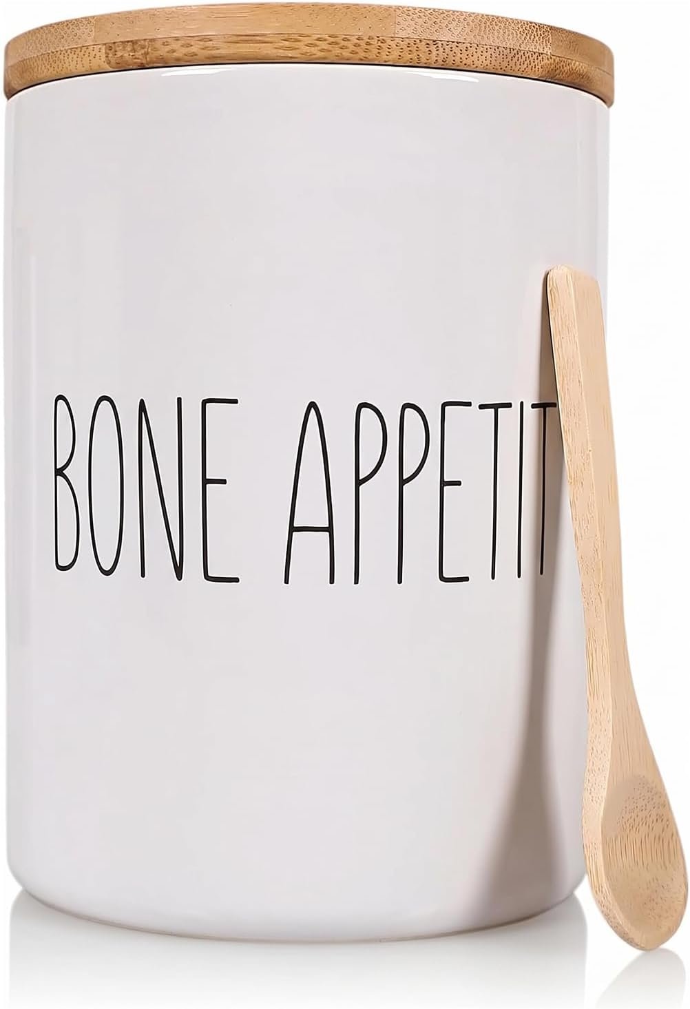 Arthausen Bone Appetite Dog Treats Ceramic Storage Jar Canister – Airtight Bamboo Lid w/Silicone Seal, Spoon – Modern Abstract Art Design for Kitchen Counter or Bathroom – 4 cup / 1080mL