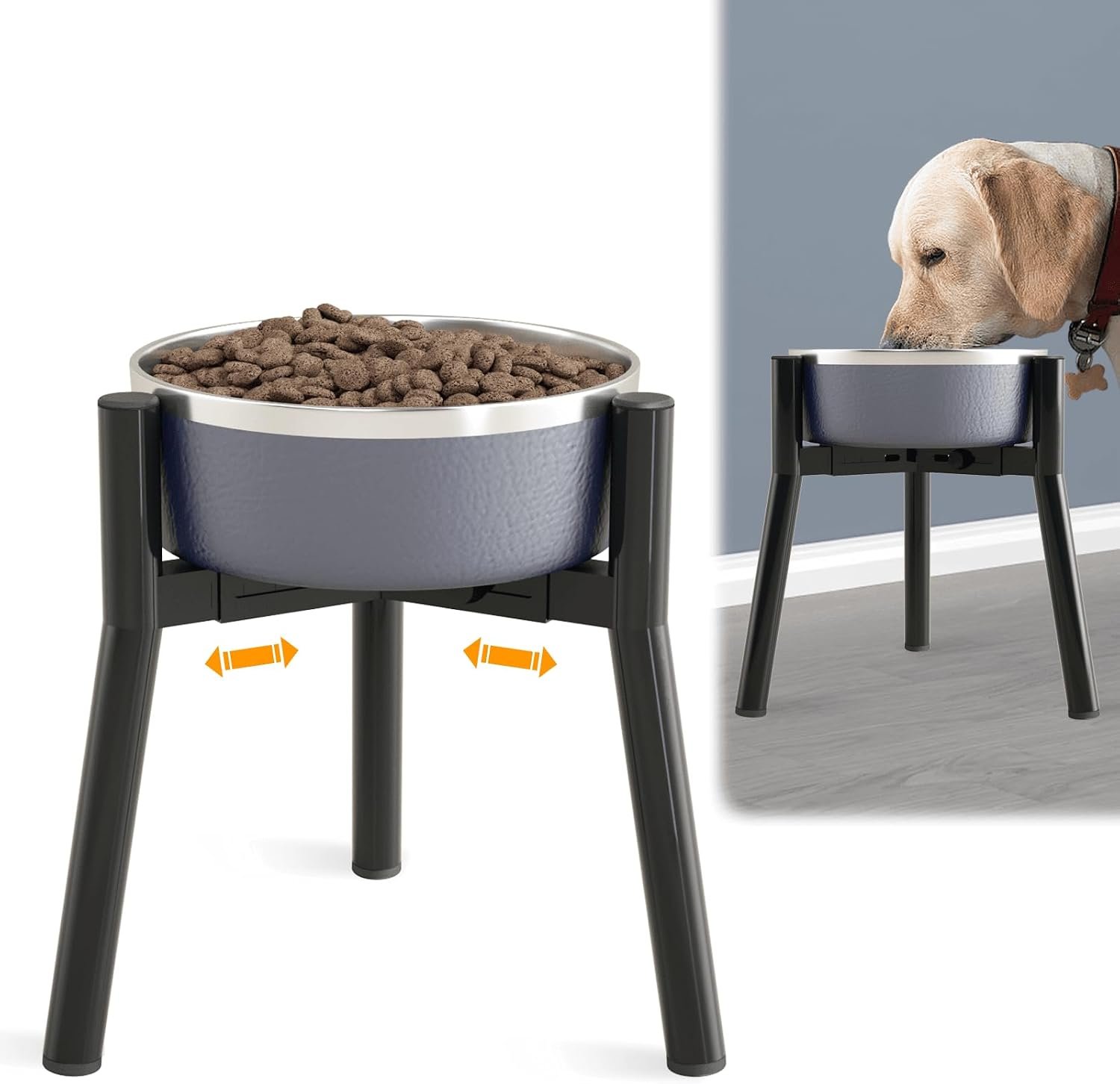 SHAINFUN Adjustable Dog Bowl Stand, Tall Elevated Feeder for 7-10.6″ Bowls, Metal Single Raised Holder, 11″ Tall (Bowl Not Included)
