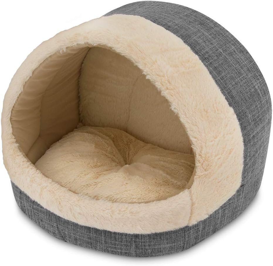Best Pet Supplies Cat Bed for Indoor Cat, Domed Tent House with Removable Pillow, Covered Cat Cave for Small Dog, Puppies and All Breeds of Cats – Gray, 17 x 15 x H:14″