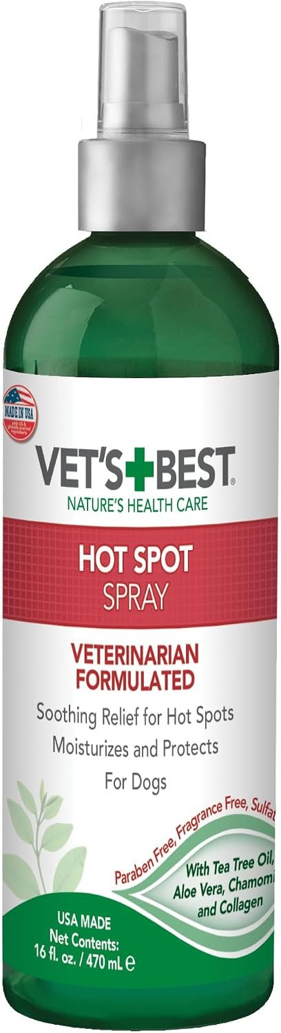 Vet’s Best Dog Hot Spot Itch Relief Spray, No-Alcohol, Soothes Skin,16 oz