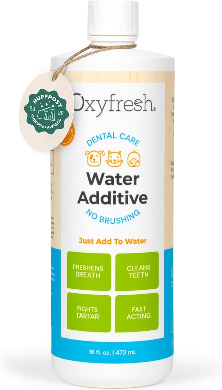Oxyfresh Premium Pet Dental Care Solution Pet Water Additive: Best Way to Eliminate Bad Dog Breath and Cat Bad Breath – Fights Tartar & Plaque – So Easy, Just Add to Water! Vet Recommended 16 oz.