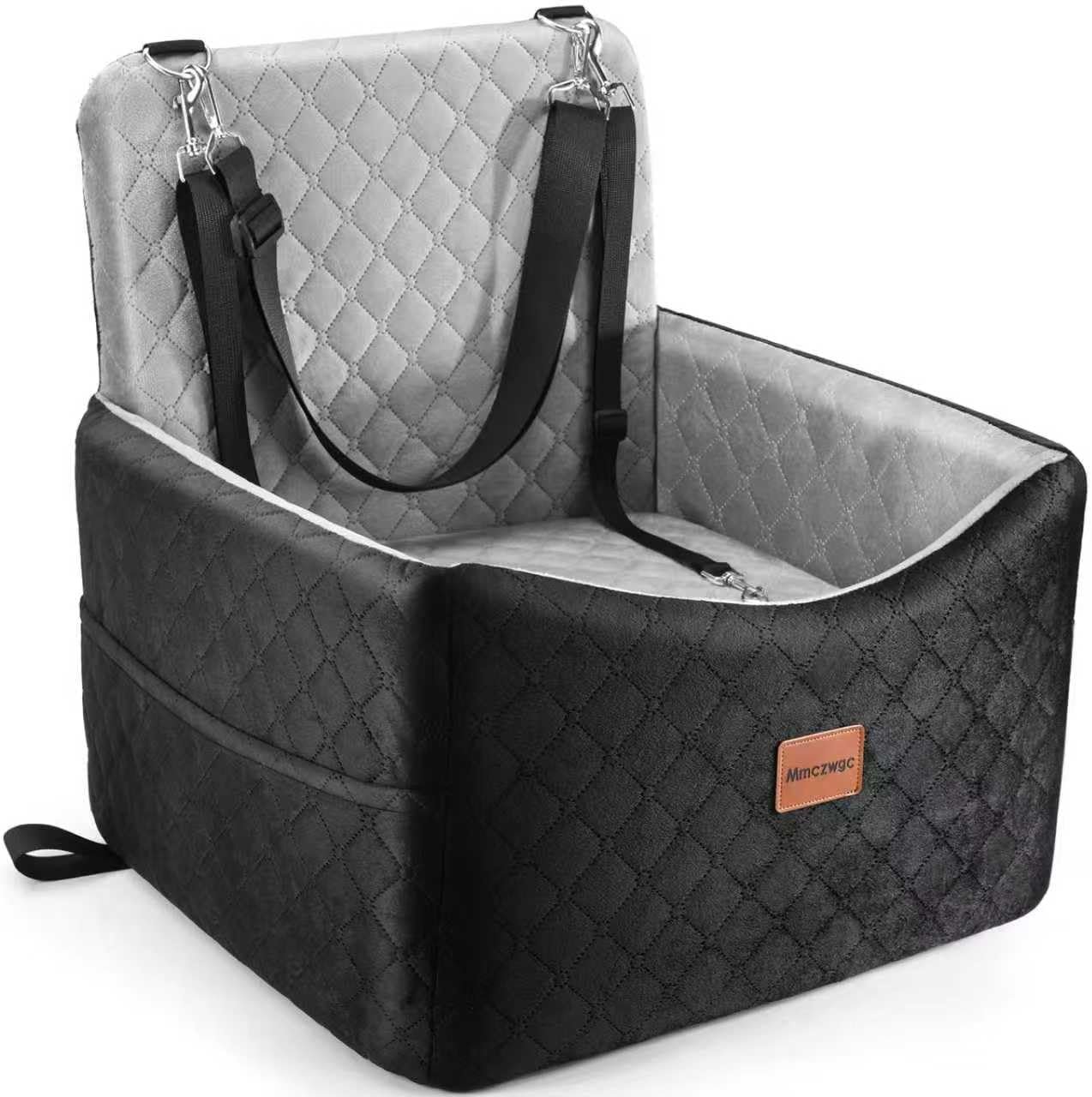Dog Car Seat for Small Medium Dogs Up to 40 lbs – Dog Booster Seat with 6-Inch Memory Foam, Pet Car Seat with Removable Washable Cover, 3 Safety Belts & 2 Storage Bags (Black/Gray)