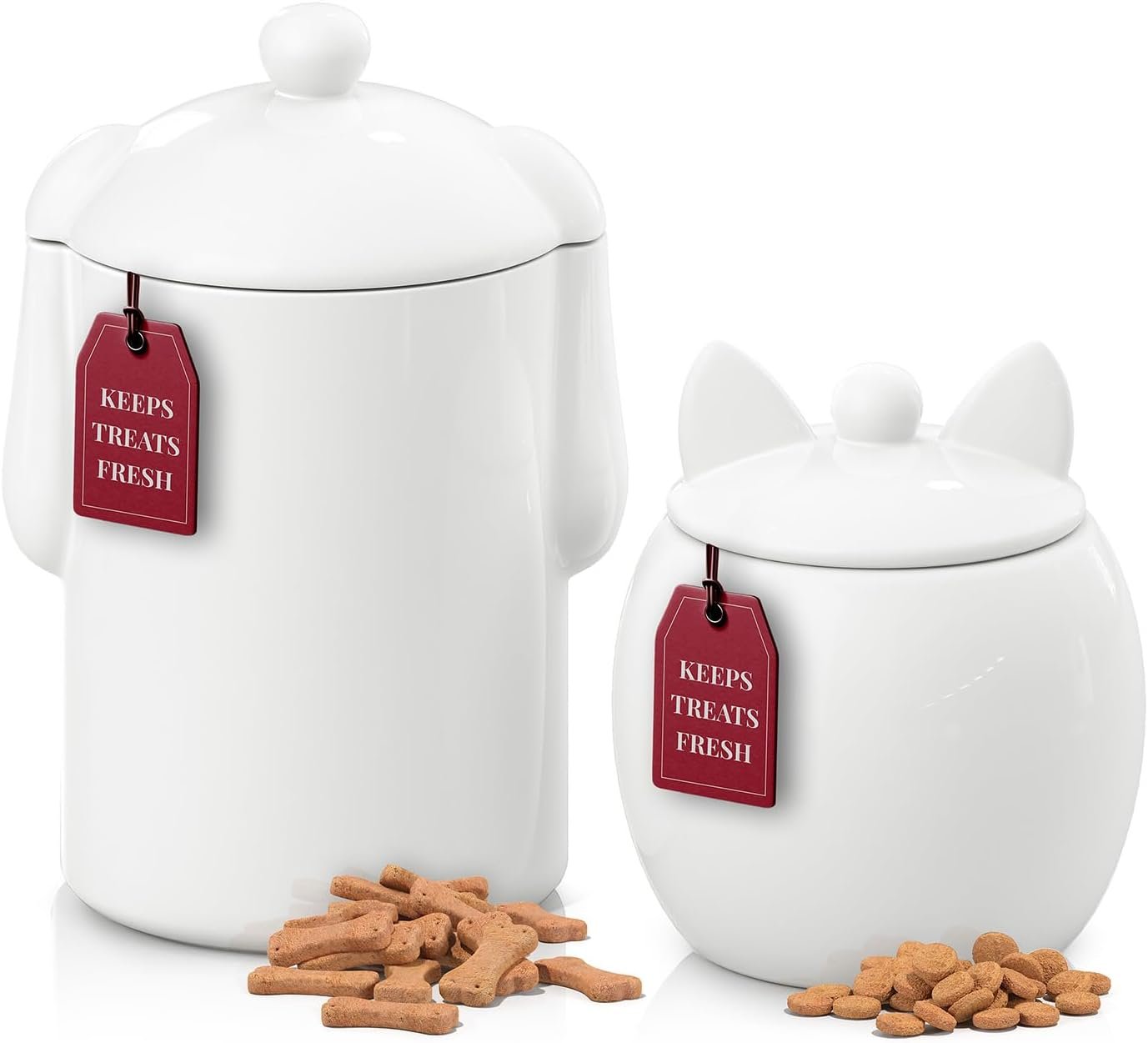 Barnyard Designs Airtight Ceramic Pet Treat Jar Set of 2 White (Dog & Cat)