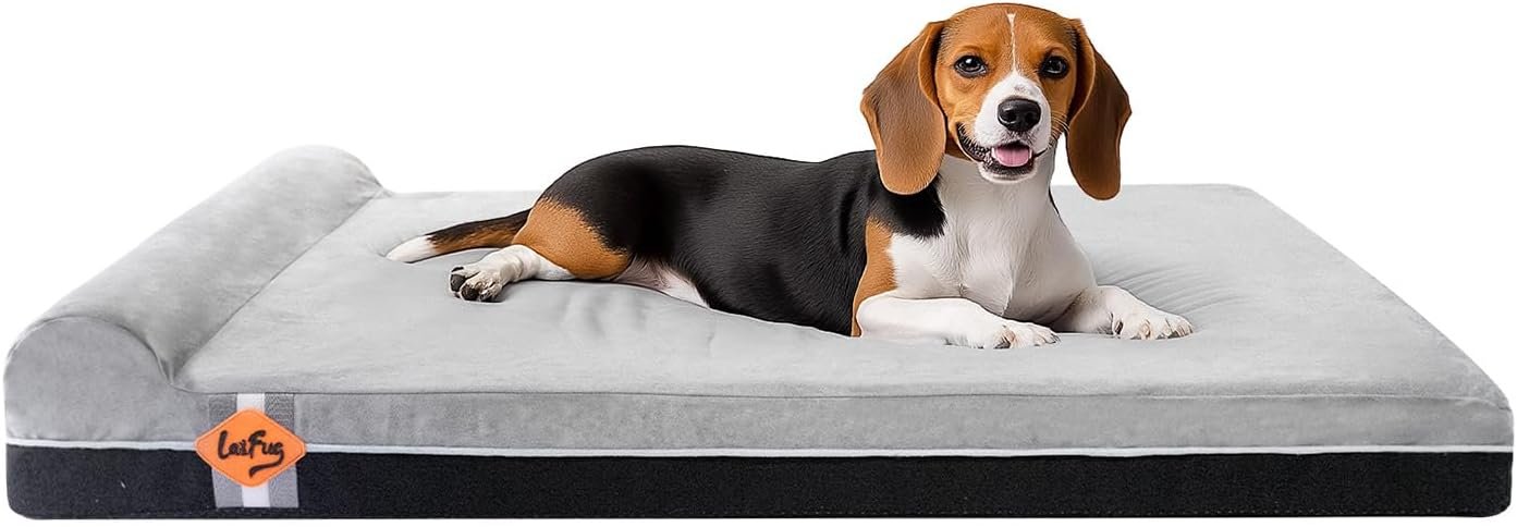 Laifug Orthopedic Dog Beds for Large Dogs,3″ Memory Foam Dog Beds,Durable Water Proof Liner Removable and Washable, Nonskid Bottom,Grey Slate Grey 40″x25″x5.5″