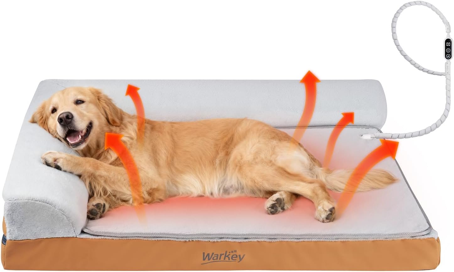 Heated Dog Bed Large Sized Dog, Heated Pet Bed for Large Dogs, Waterproof Couch Memory Foam Dog Sofa Bed with Pet Heating Pad – 35×27.95×6.3in