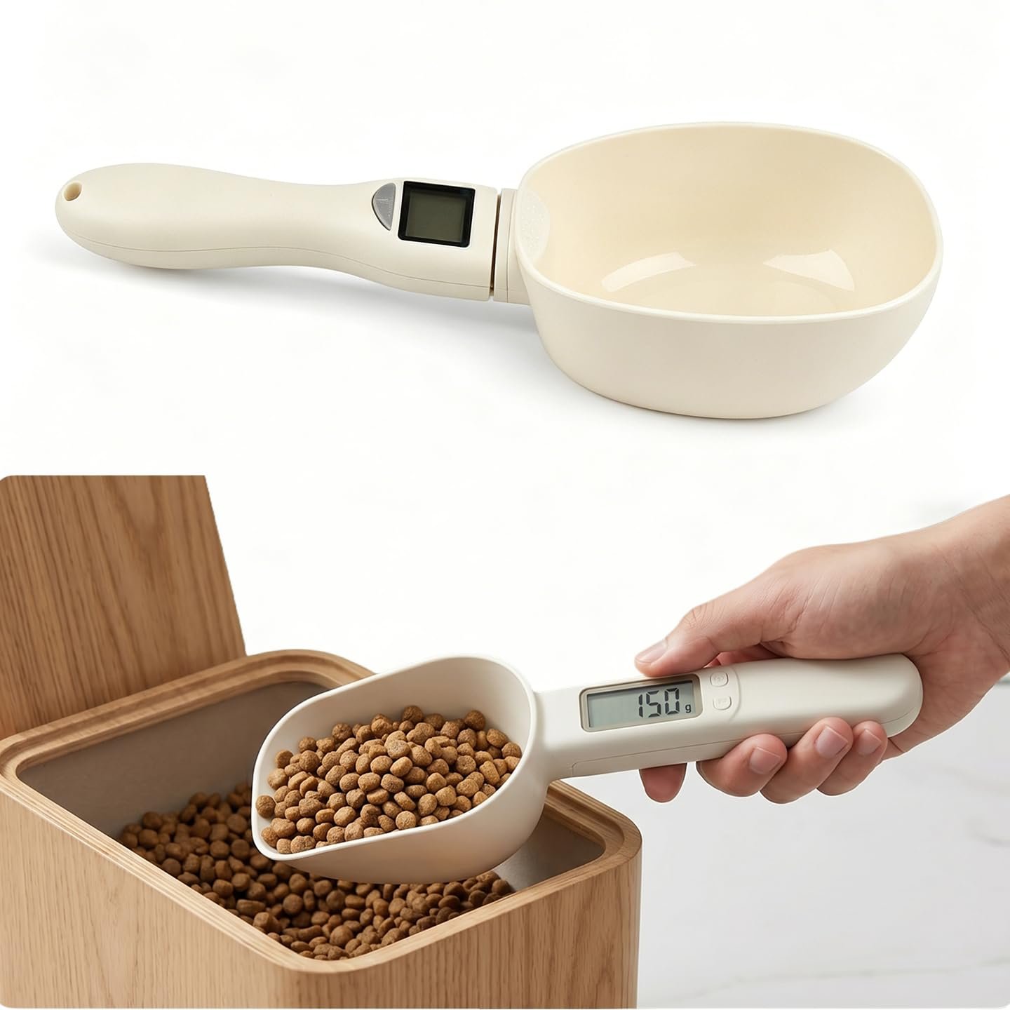 1 pc,Pet Food Measuring Scoop with Scale, 4 Units Conversion & Removable Head, Multi-Function Kitchen Baking Weight Scoop for Dog Cat Food, Rice, Flour, Pet Feeding Tool