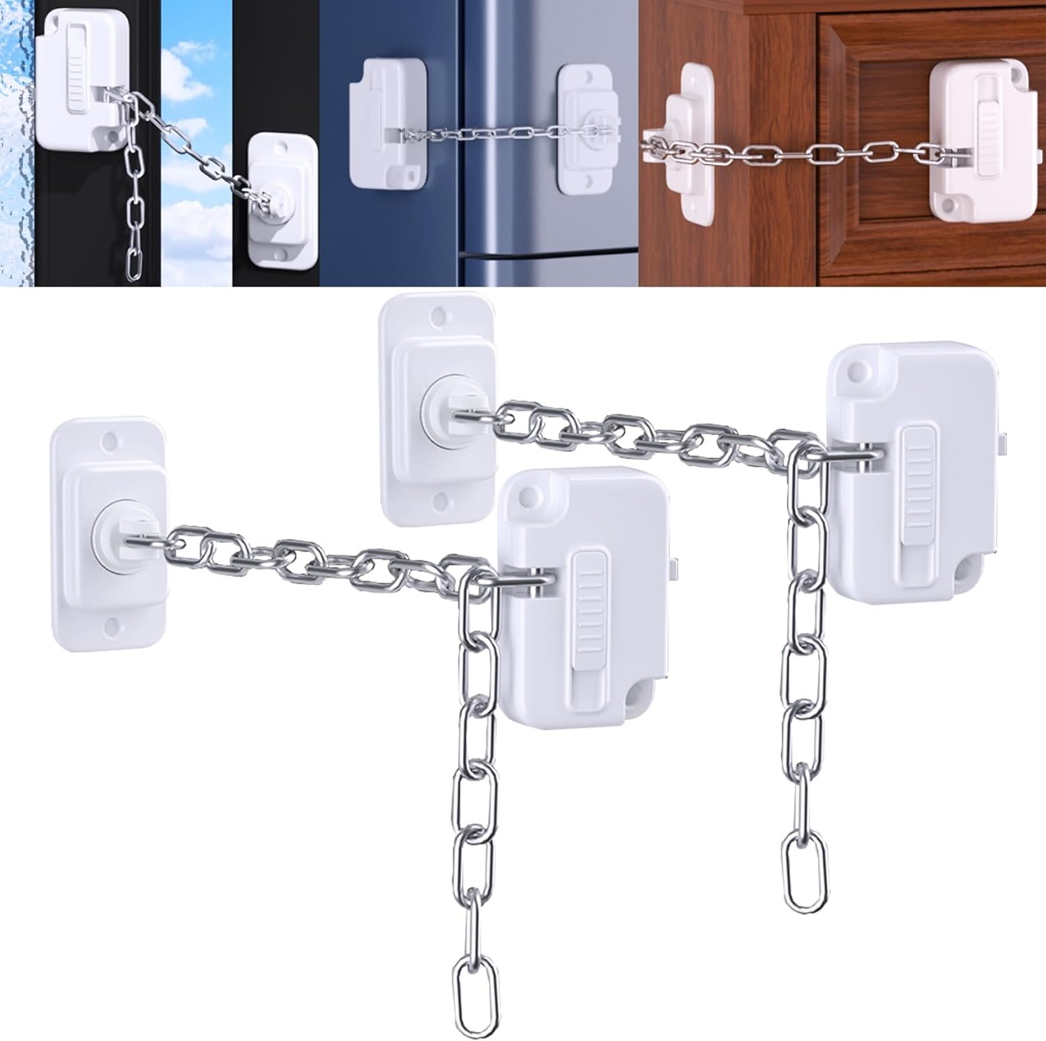 Babyproof Cabinet Lock, No Drill Adjustable Cat Door Latch, 2Pack