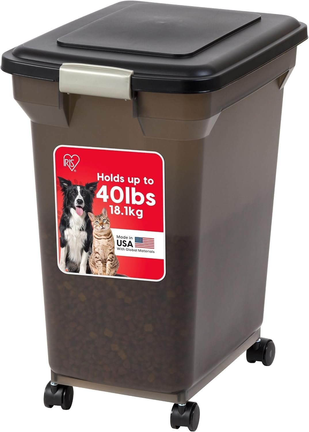 IRIS USA Dog Food Storage Container, Up to 42 lbs, Smoke, Made in USA