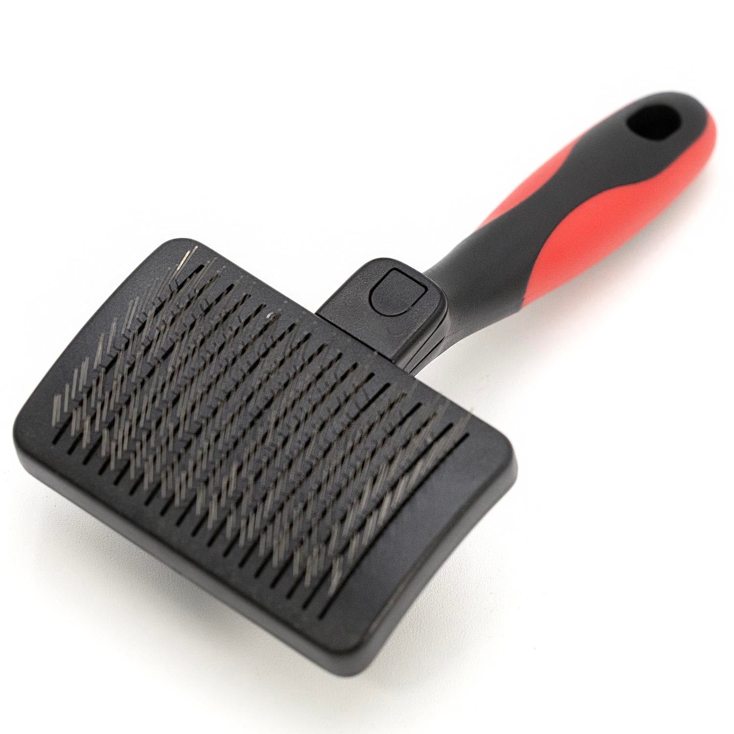 Jeffers Pet Self-Cleaning Slicker Brush for Dogs & Cats – Self Cleaning Button, Removes Tangles & Loose Hair, Non Slip Handle for Easy Grooming, Go To Gift for Pet Owners – Black, Red – Small