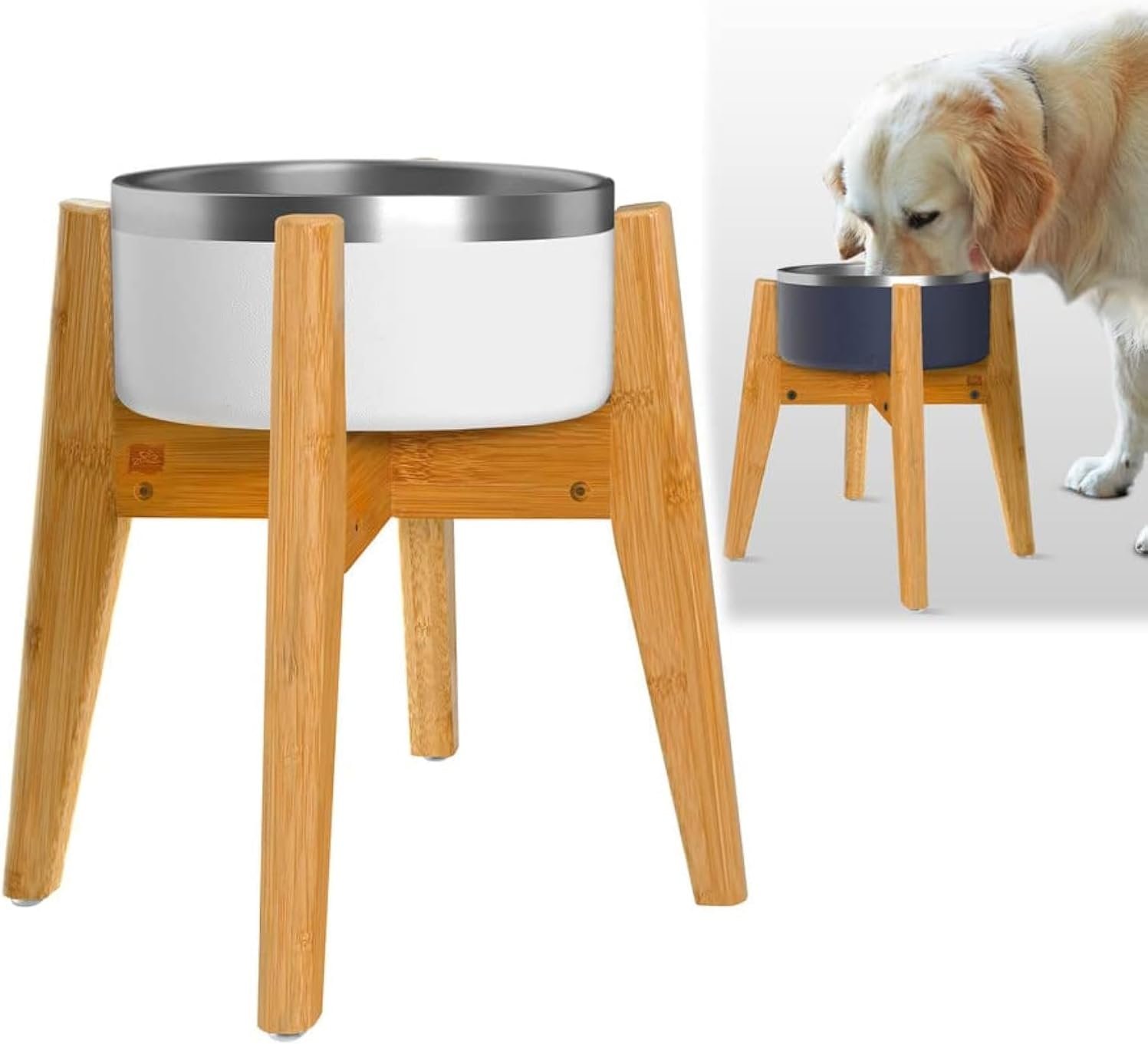 Dog Bowl Stand for Large Dogs – Adjustable, Bamboo
