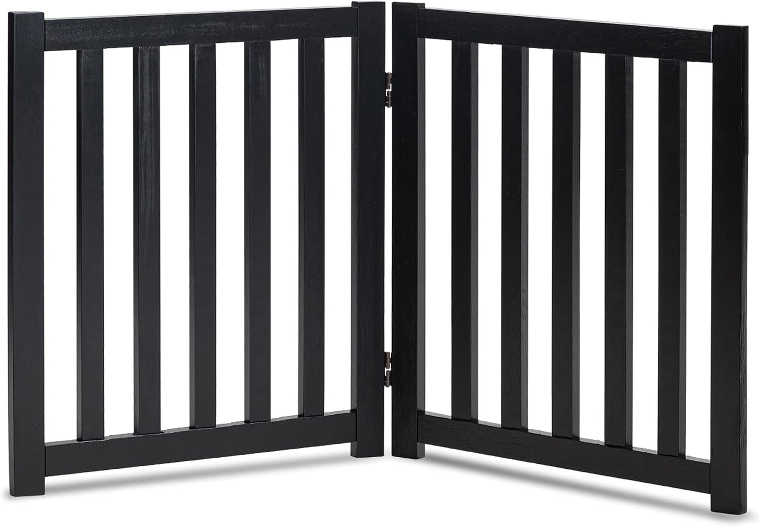 LZRS Wooden Free Standing Dog Gate 40″ W x 24″ H, Foldable Solid Hardwood Pet Safety Fence for House Doorways, Stairs, Hallways, Step-Over Pet Barrier, No Drill Easy Setup, Black