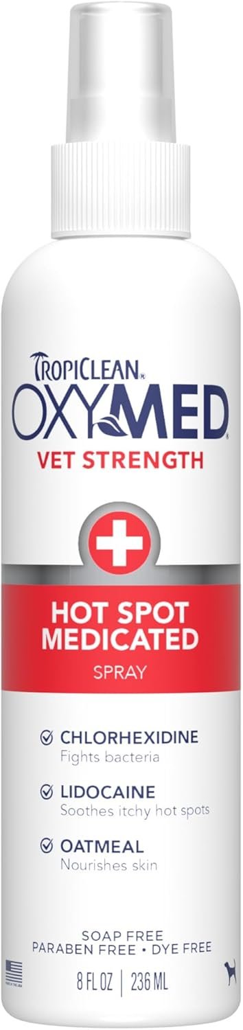TropiClean OxyMed Hot Spot Treatment Spray for Dogs, Chlorhexidine, 8oz