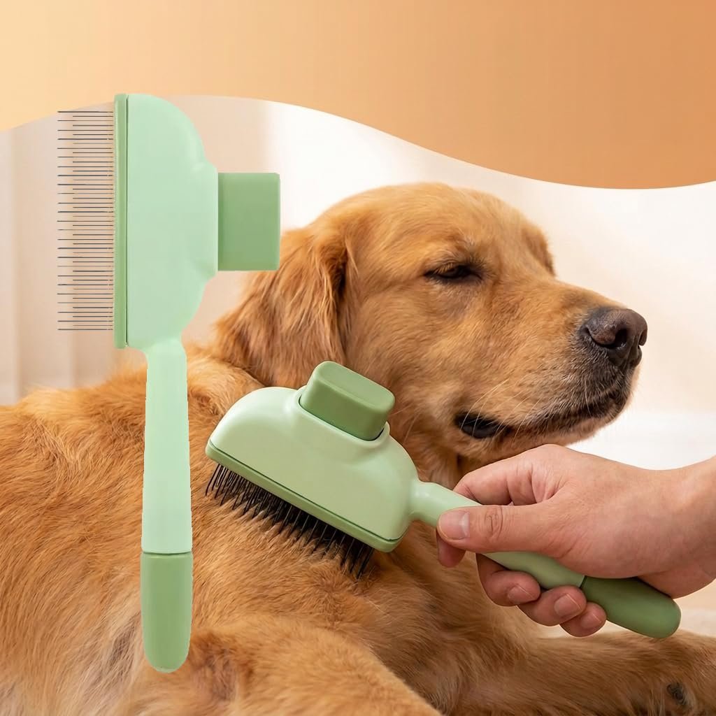 1-Pack Self Cleaning Slicker Brush Pet Grooming Comb Stainless Green
