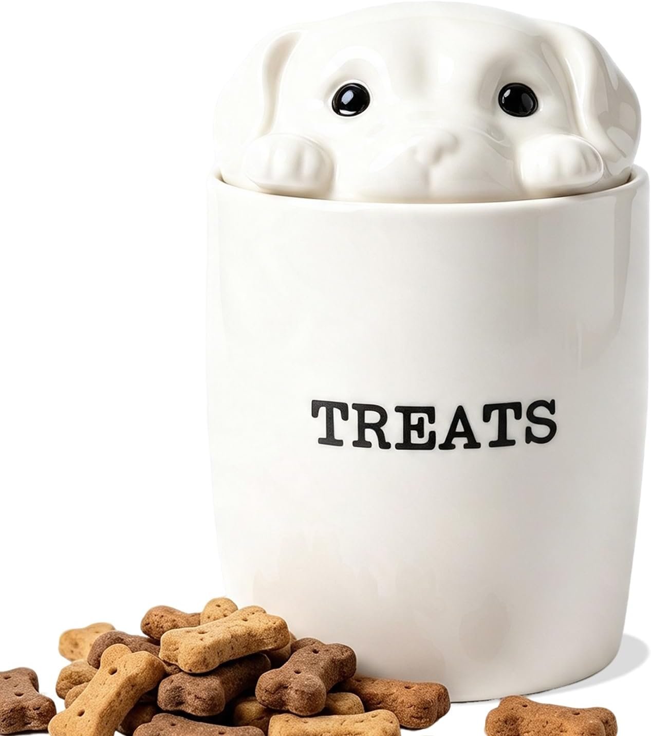 Dog Peeking Ceramic Treat Container Airtight Dog Treat Jar for Countertop