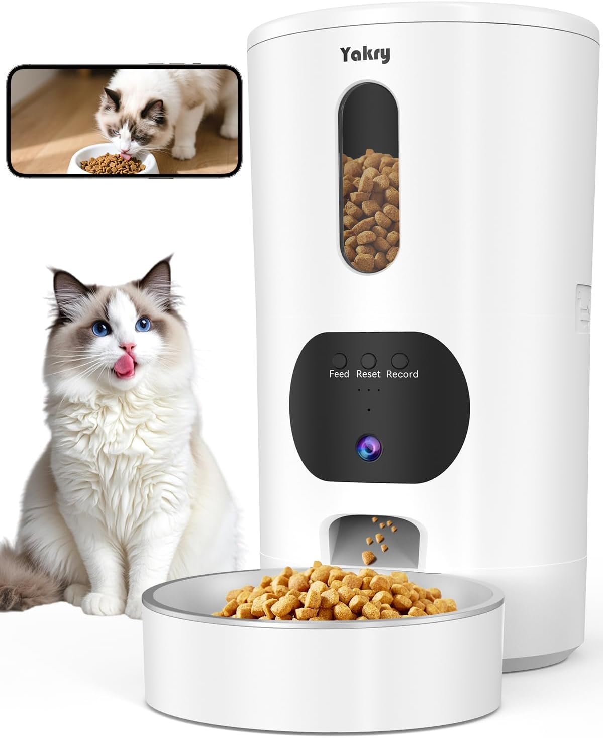 Yakry Automatic Cat Feeder with Camera – HD 1080P Video with Night Vision