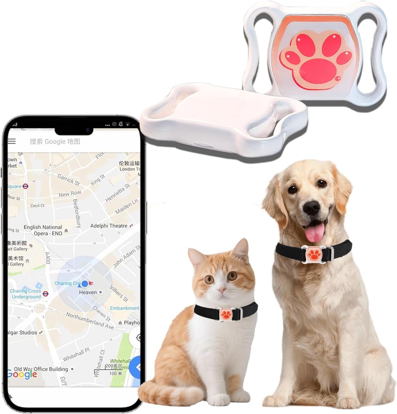 2-in-1 GPS Tracker for Cats: Smart Pet Collar with Real-Time Tracking,No Monthly Fee/Subscription (iOS & Android) Waterproof, Anti-Lost,365-Day Long Battery Life GPS Tracker Cat Collar