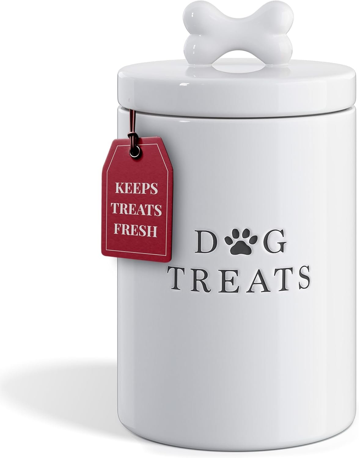 Barnyard Designs Ceramic Dog Treat Container with Airtight Lid (White)