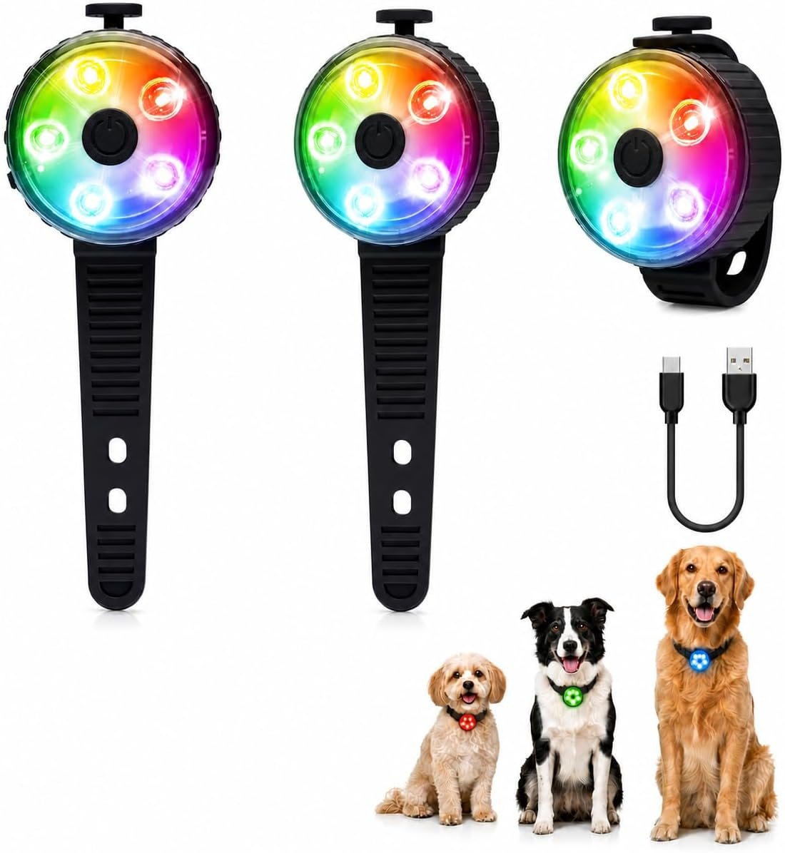 2-Pack Dog Collar Light with Memory Function, 8 Modes, IPX7 Waterproof