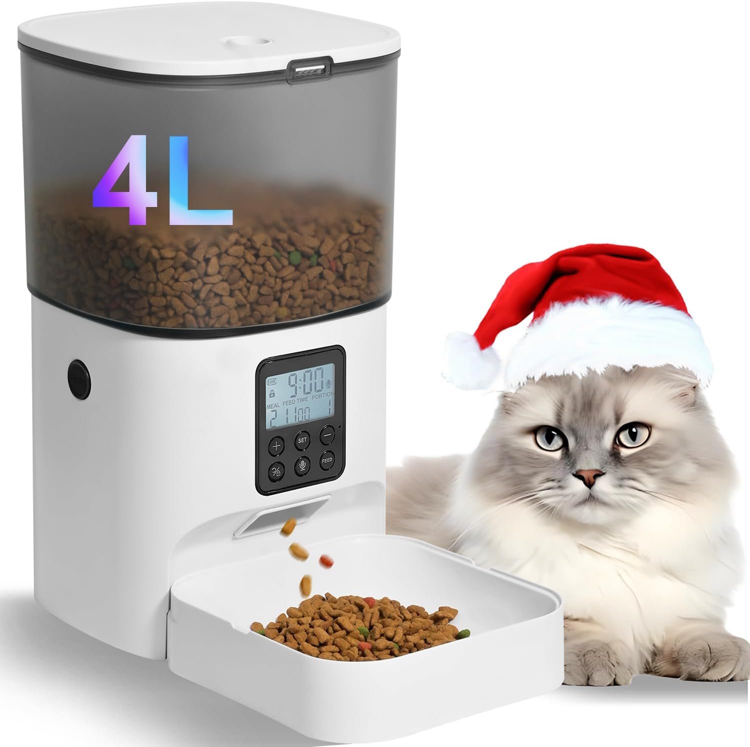 ANDOLL HOME Automatic Cat Feeder, 4L Cat Food Dispenser with 10s Voice Recorder, Pet Feeder up to 8 Meals per Day, Timed Feeder with Dry Food Sealed Ring
