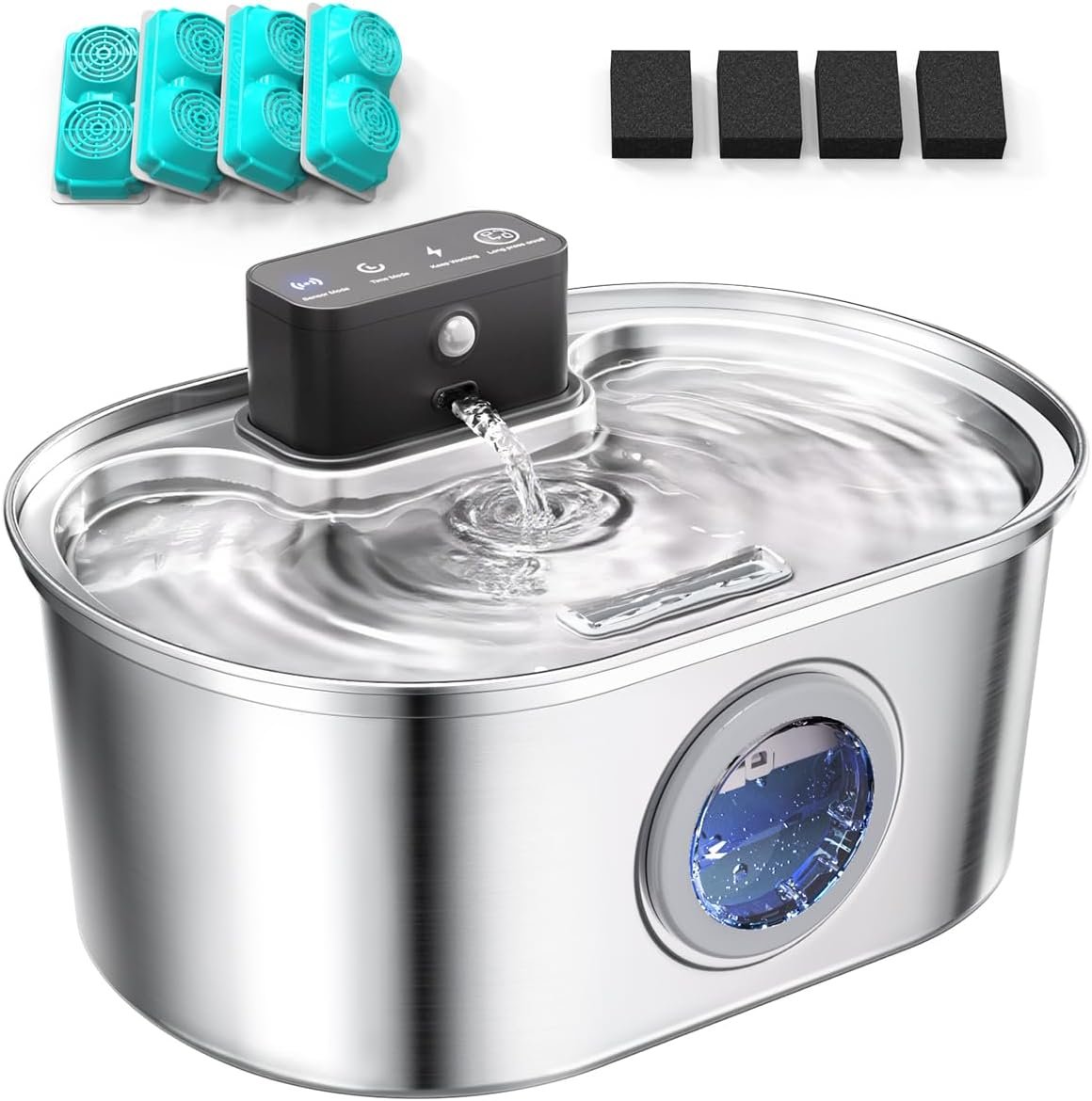 Cordless 3.2L/108oz Stainless Steel Cat Water Fountain Pet Fountain